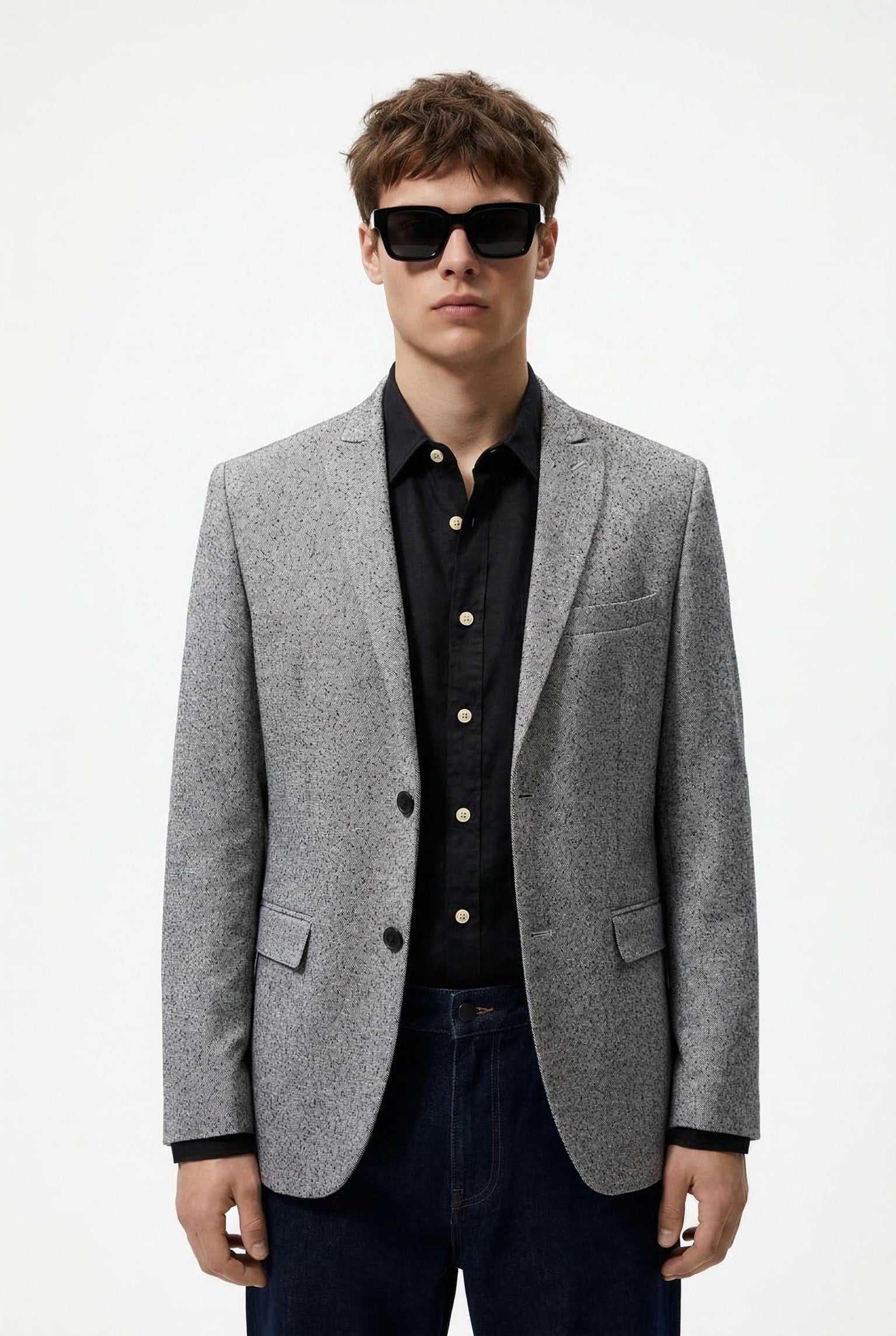 Karakaşlı Gri Dokulu Blazer