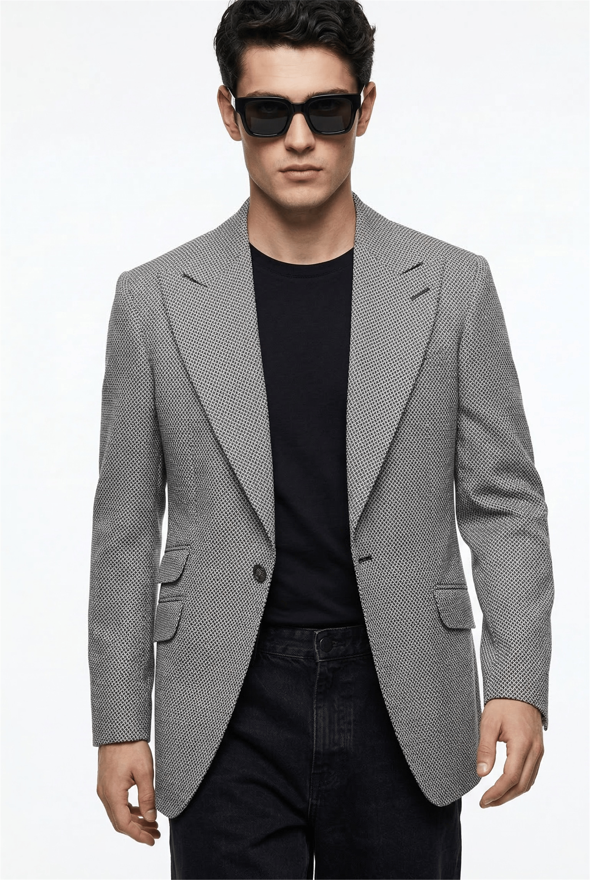 Karakaşlı Gri Kahve Dokulu Blazer