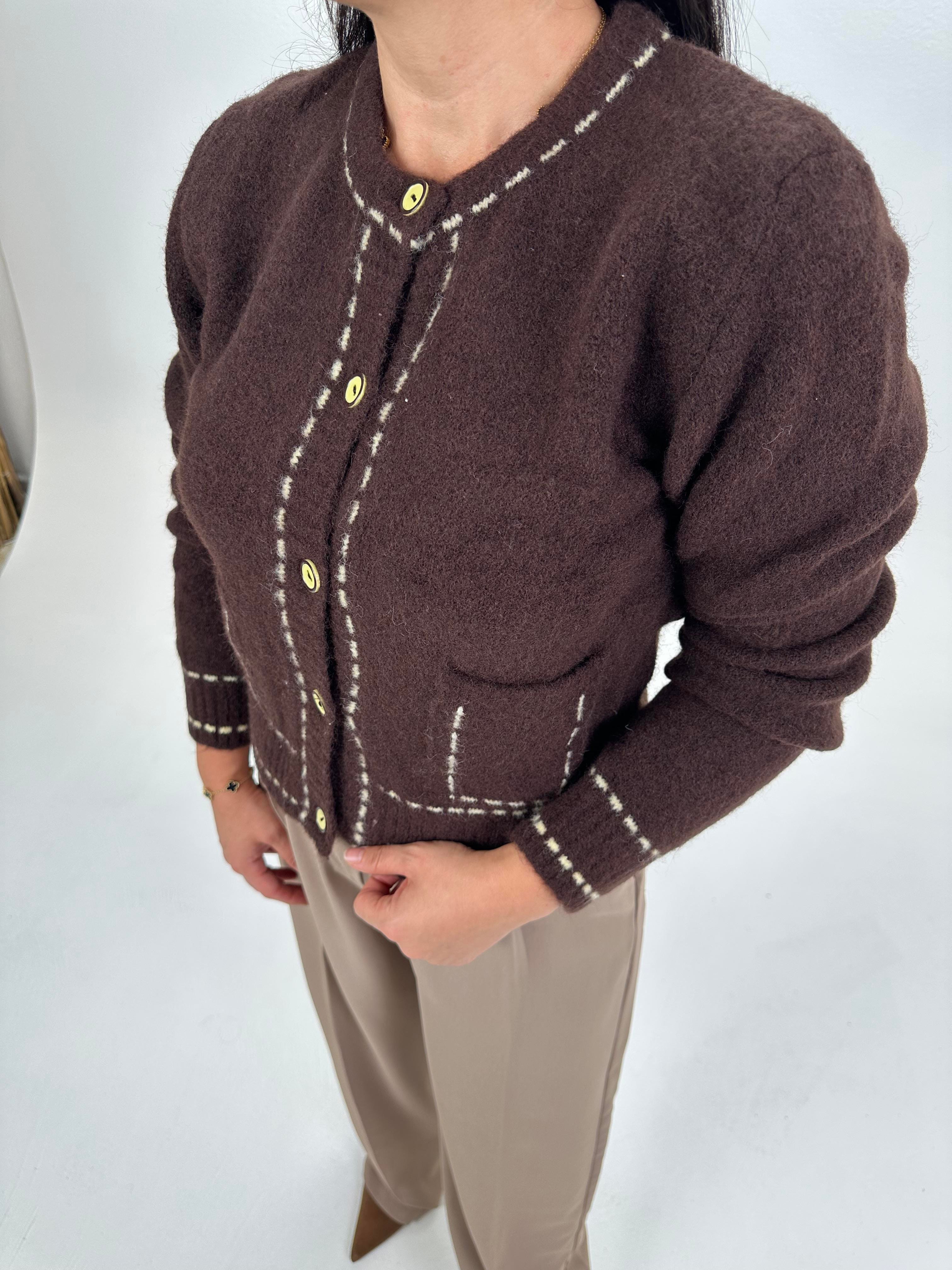 BİYELİ CEPLİ KAHVE HIRKA