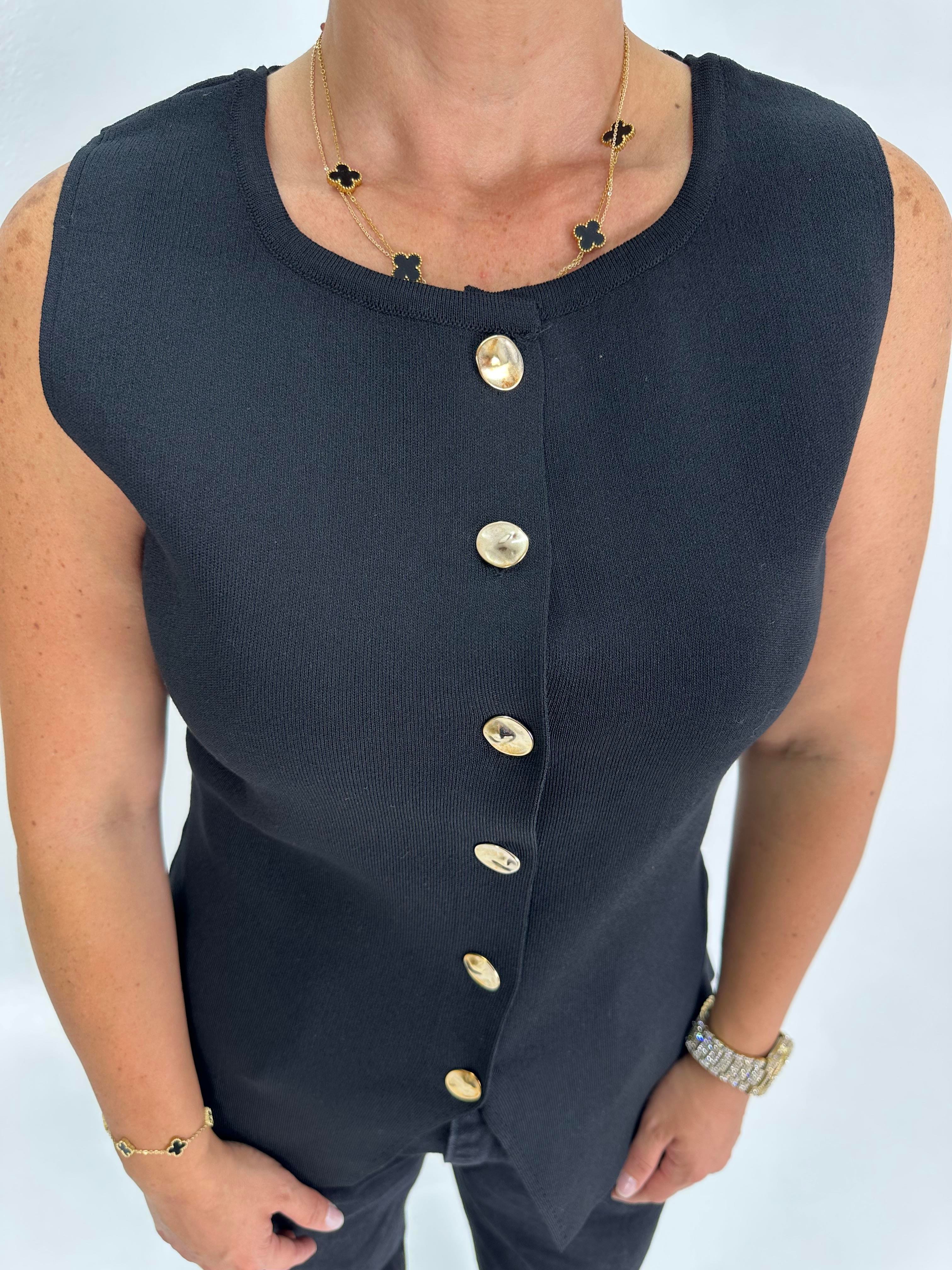 GOLD DÜĞMELİ SİYAH TRİKO YELEK