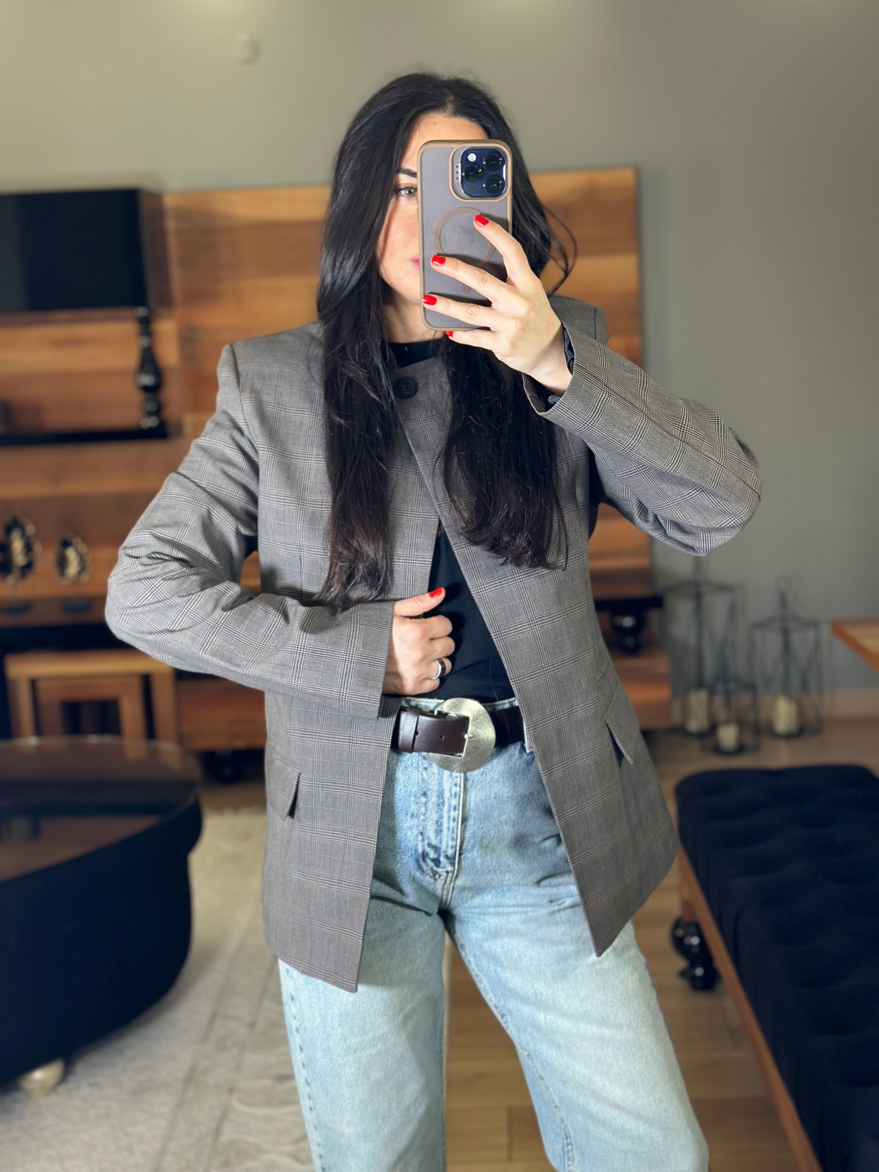 GRİ KARELİ HAKİM YAKA CEKET