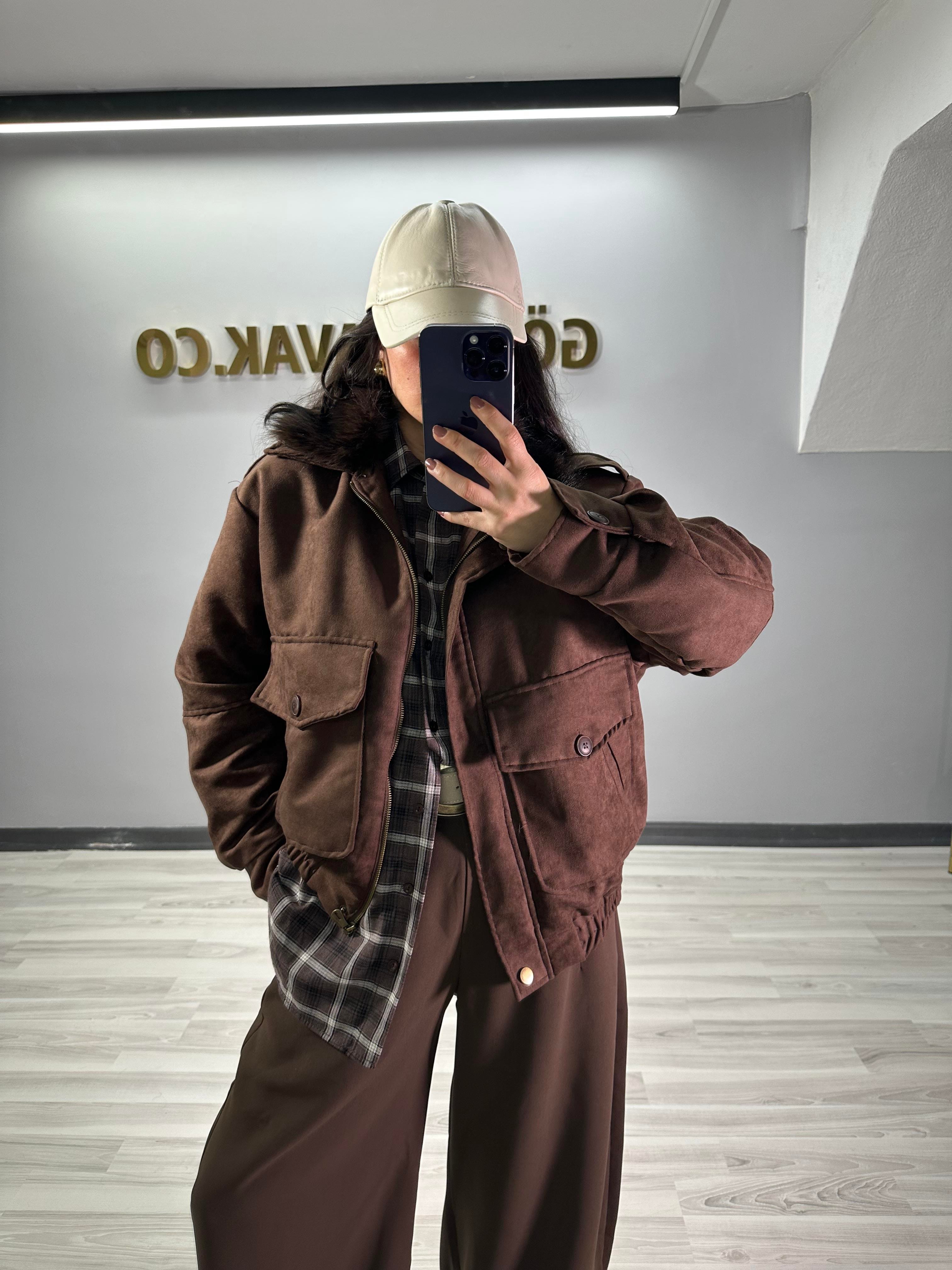 KÜRK YAKA NUBUK  BOMBER CEKET