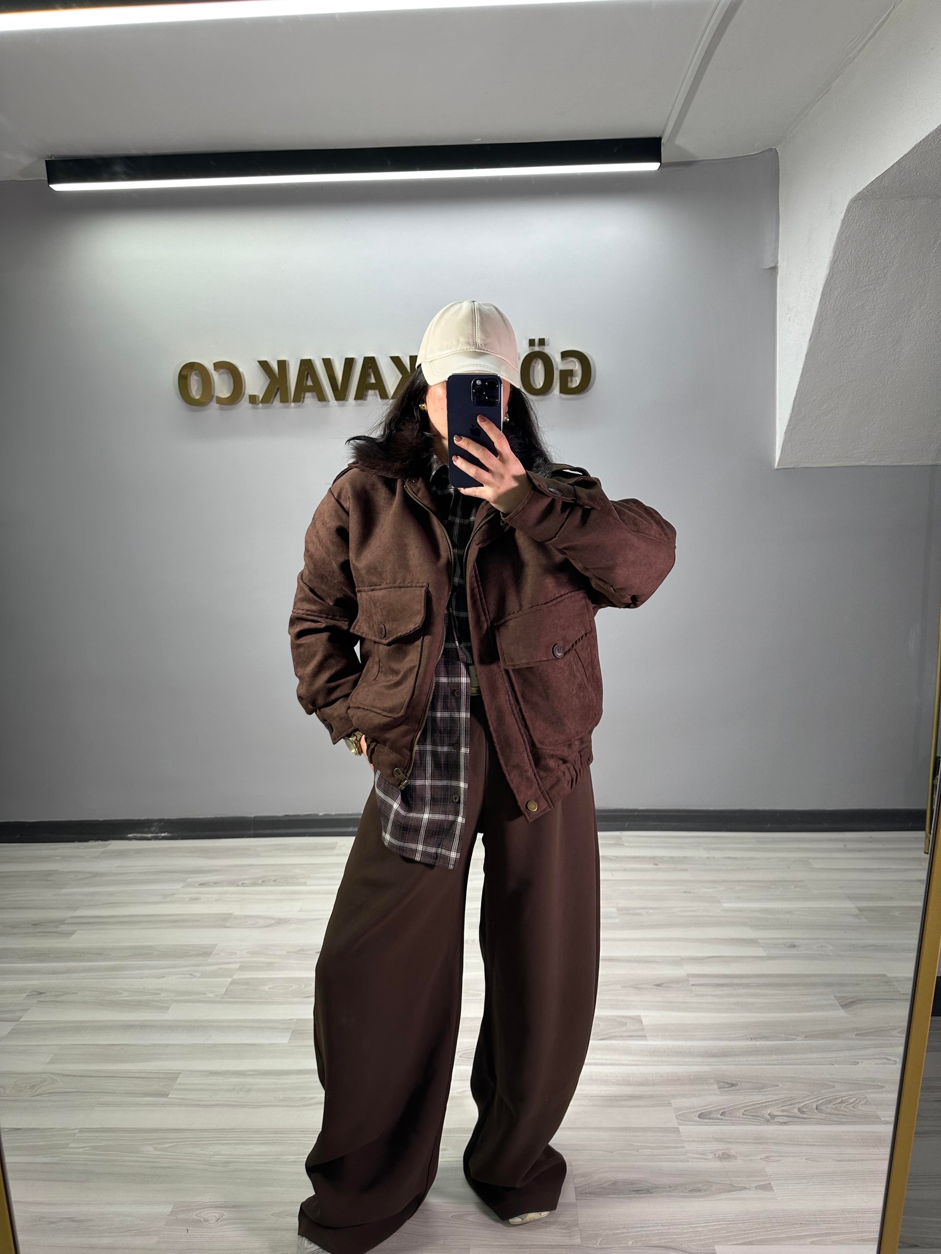 KÜRK YAKA NUBUK  BOMBER CEKET
