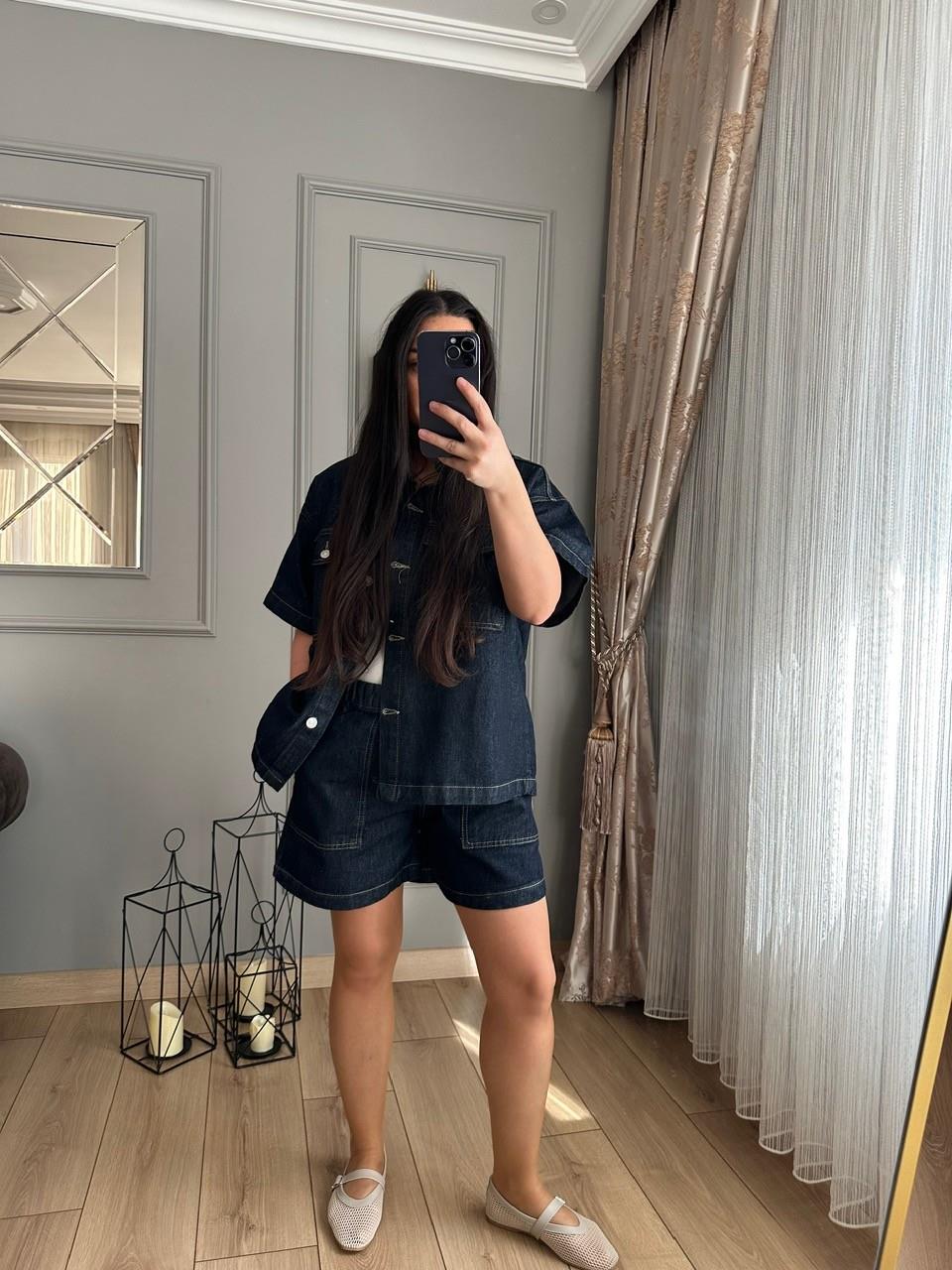 LACİVERT ŞORT GÖMLEK DENİM TAKIM