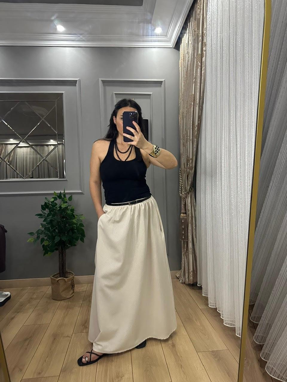 NATUREL CEPLİ UZUN ETEK