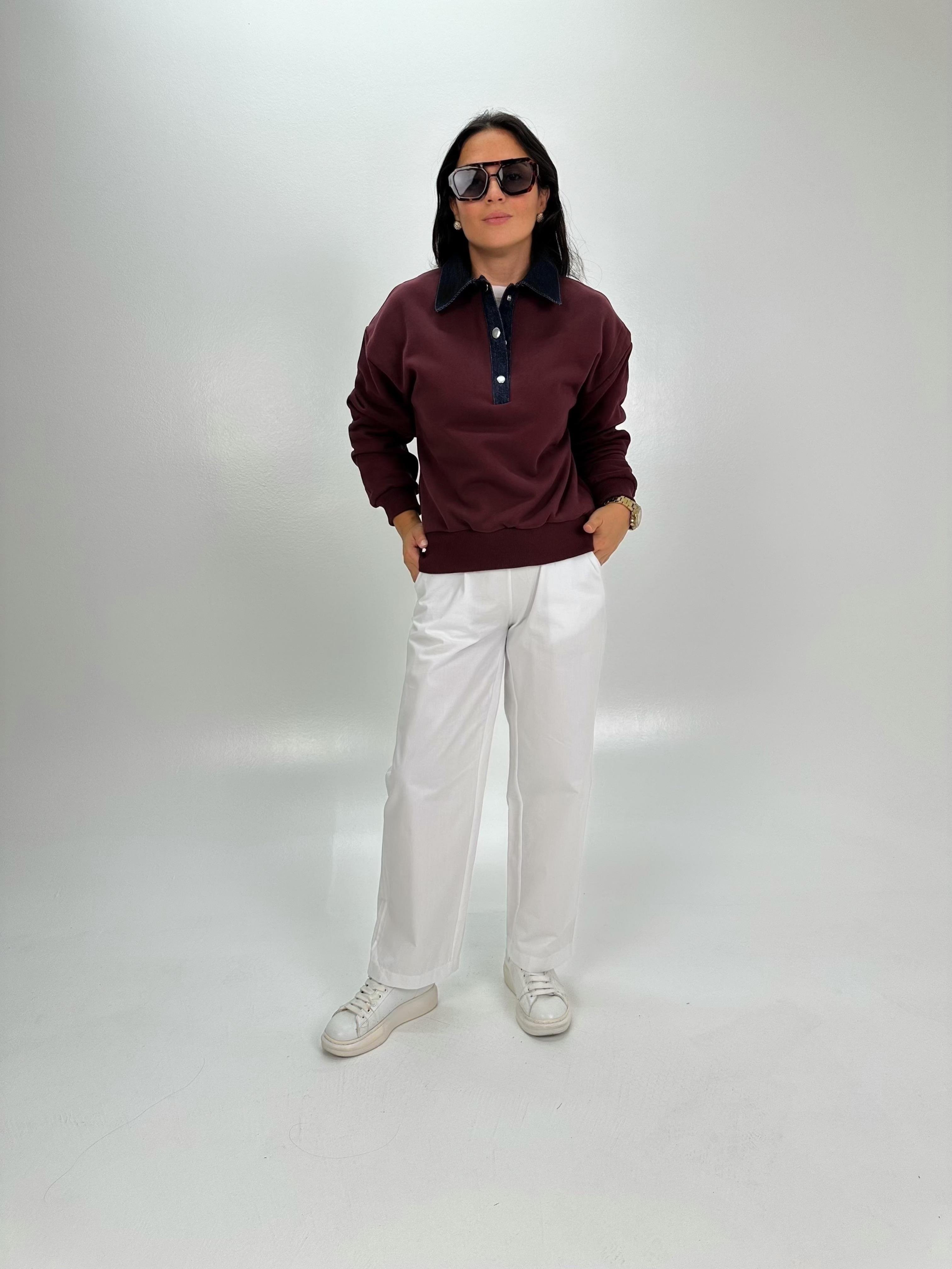 POLO KOT DETAY YAKALI BORDO SWEATSHİRT