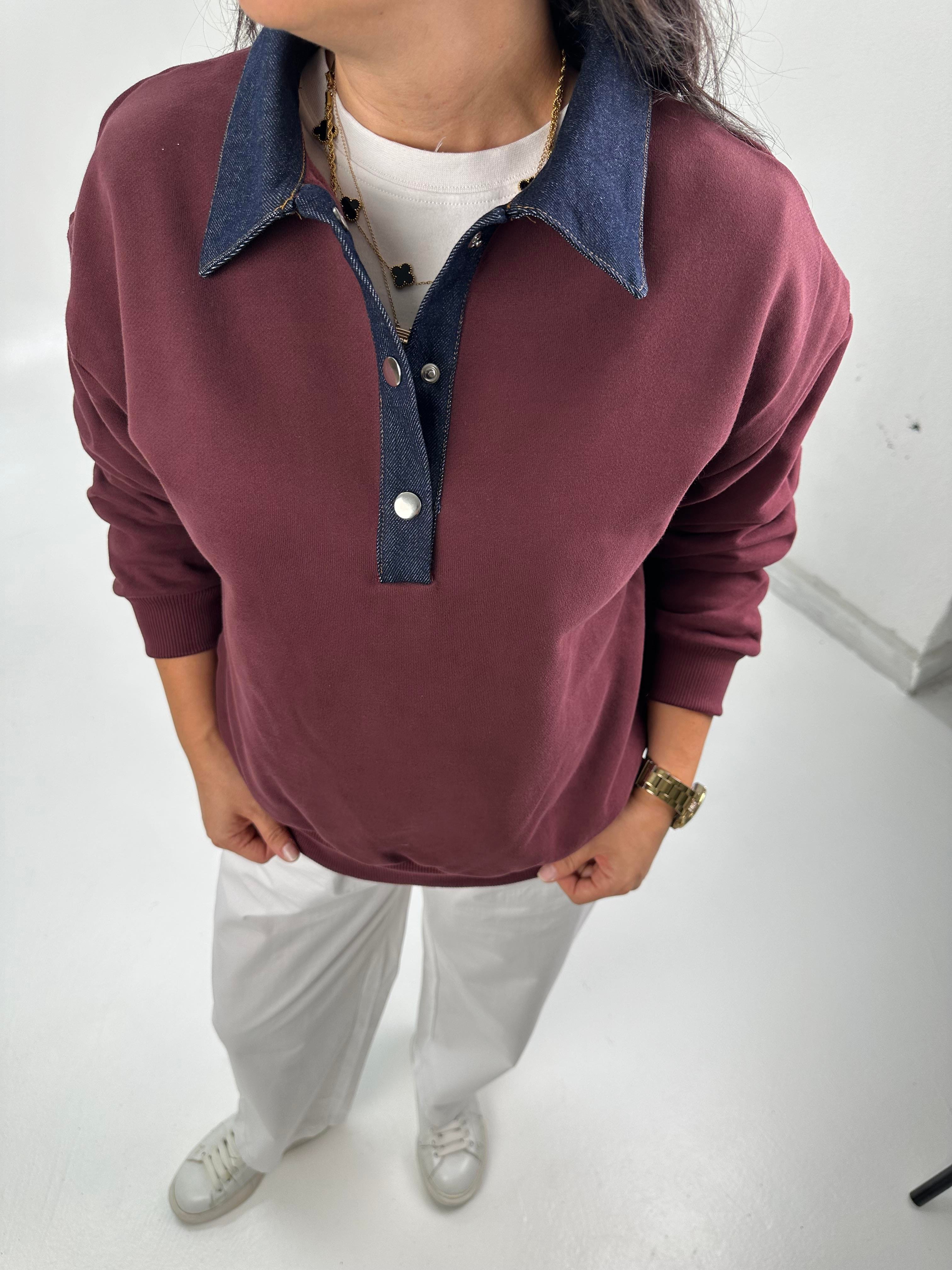 POLO KOT DETAY YAKALI BORDO SWEATSHİRT
