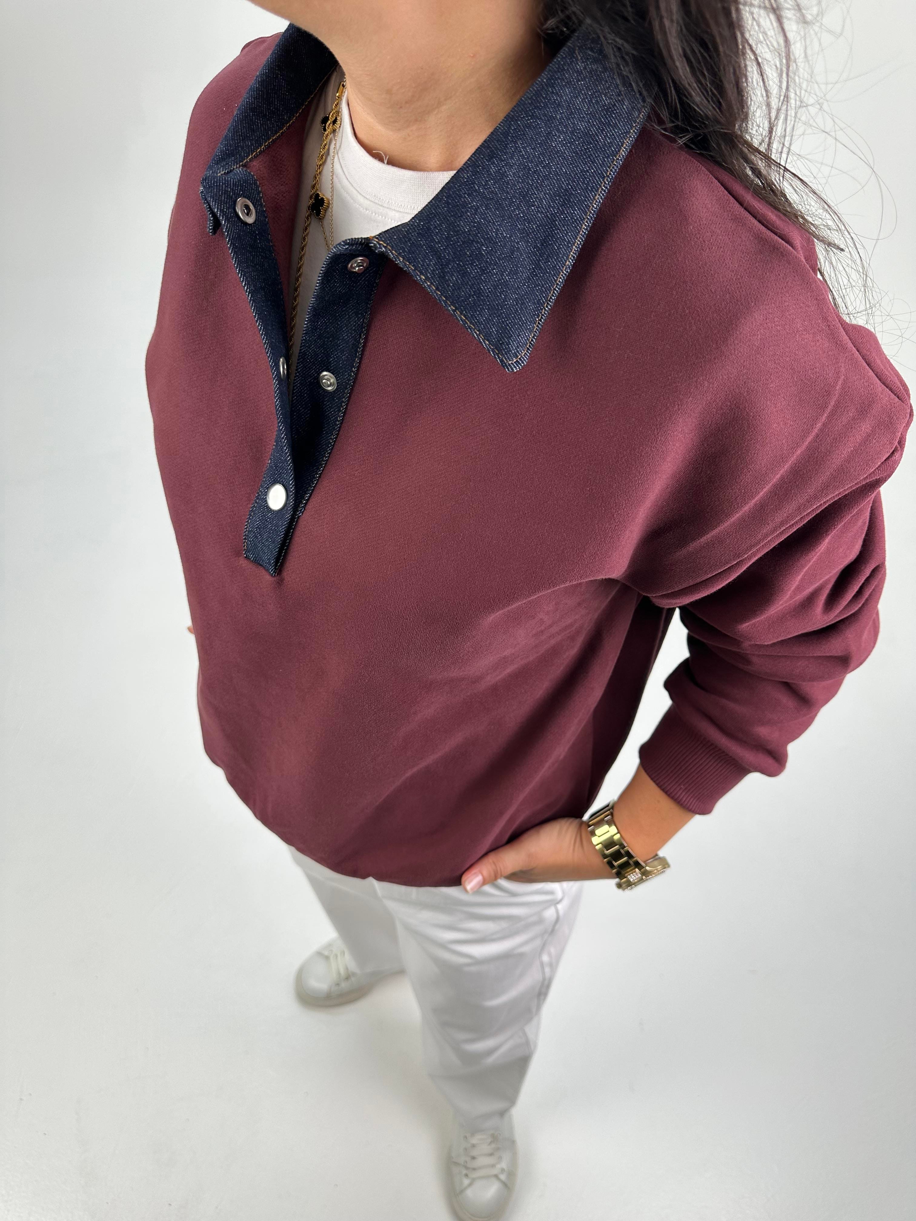 POLO KOT DETAY YAKALI BORDO SWEATSHİRT