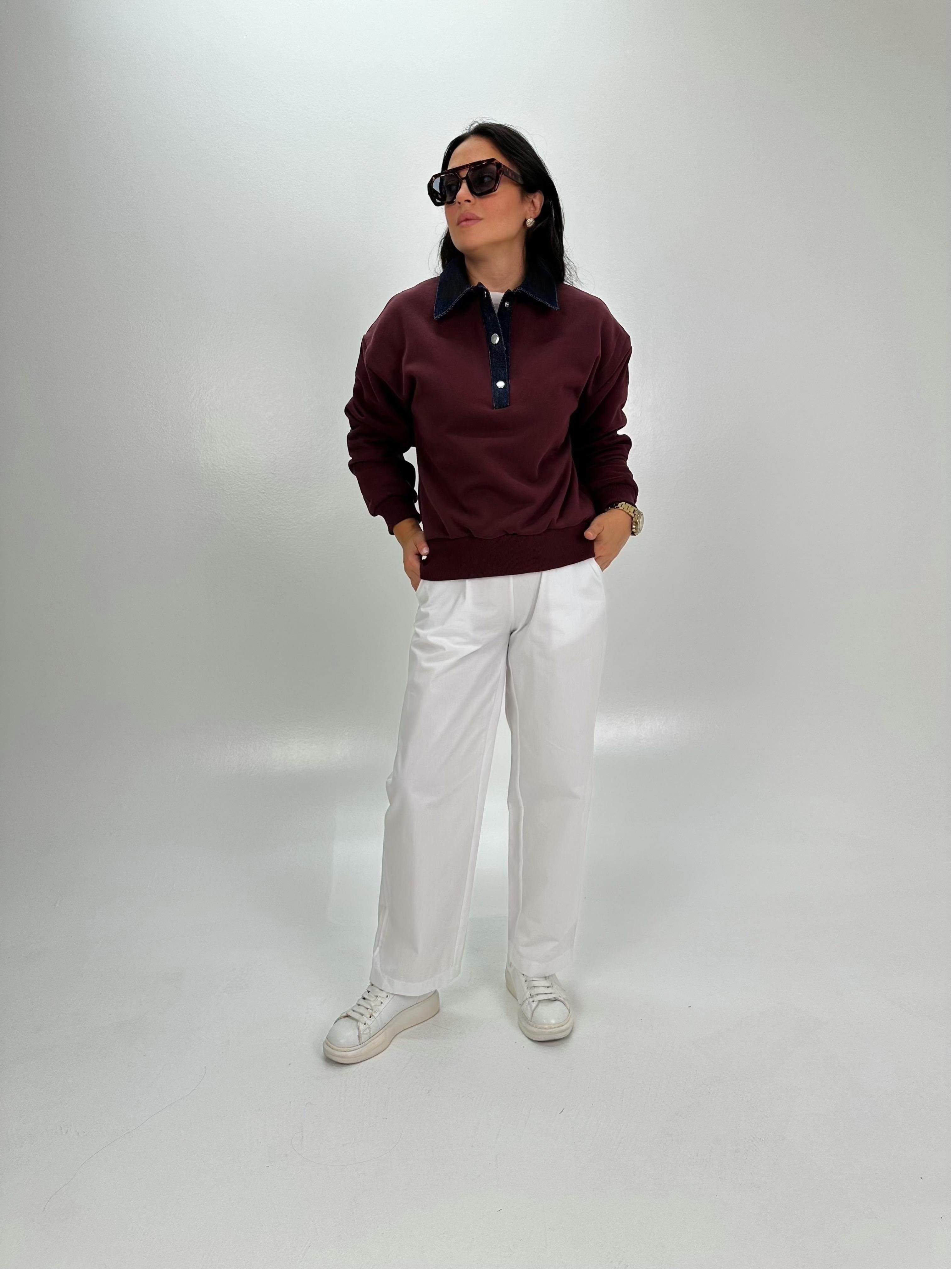 POLO KOT DETAY YAKALI BORDO SWEATSHİRT