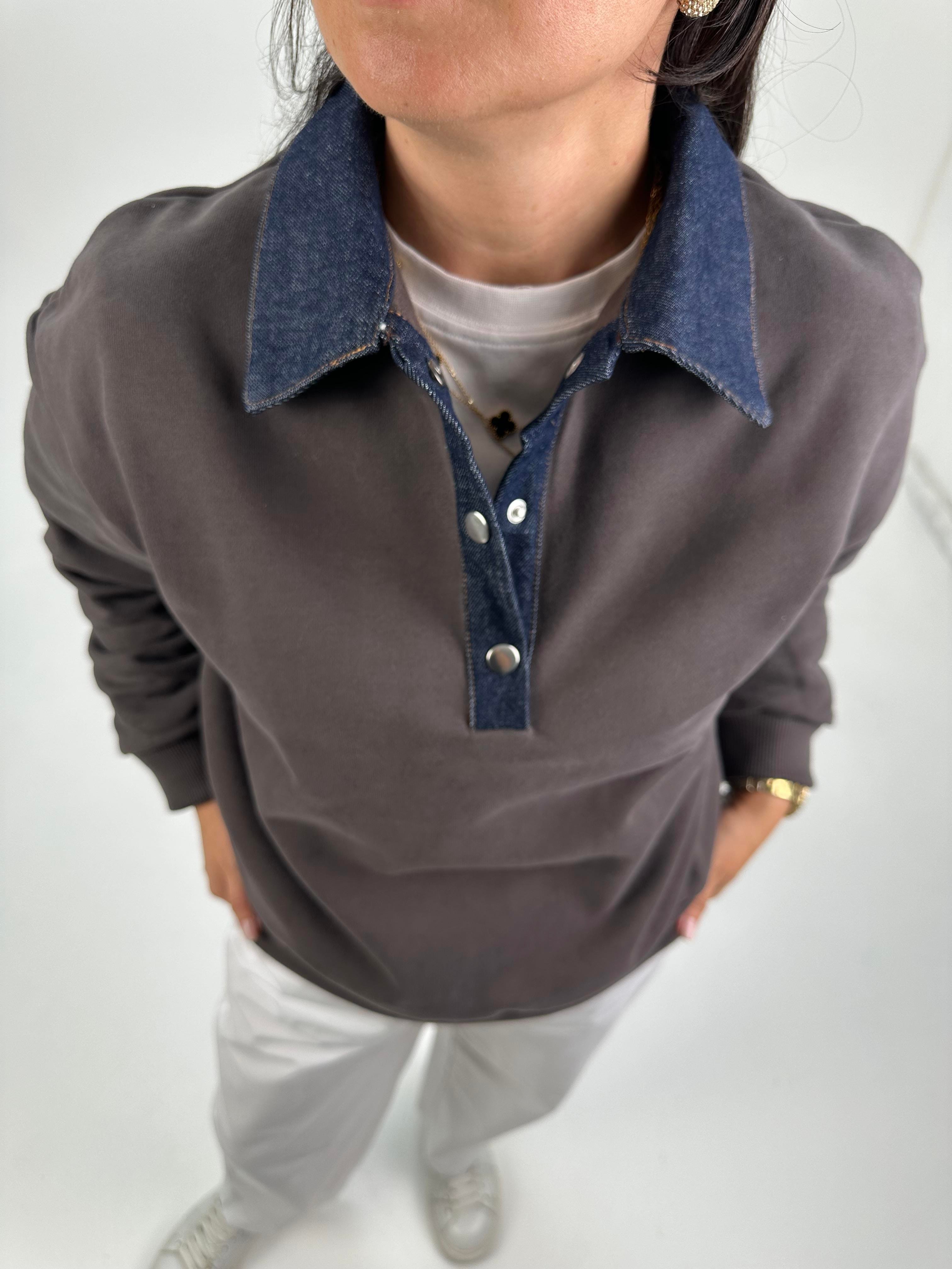 POLO KOT DETAY YAKALI HAKİ SWEATSHİRT