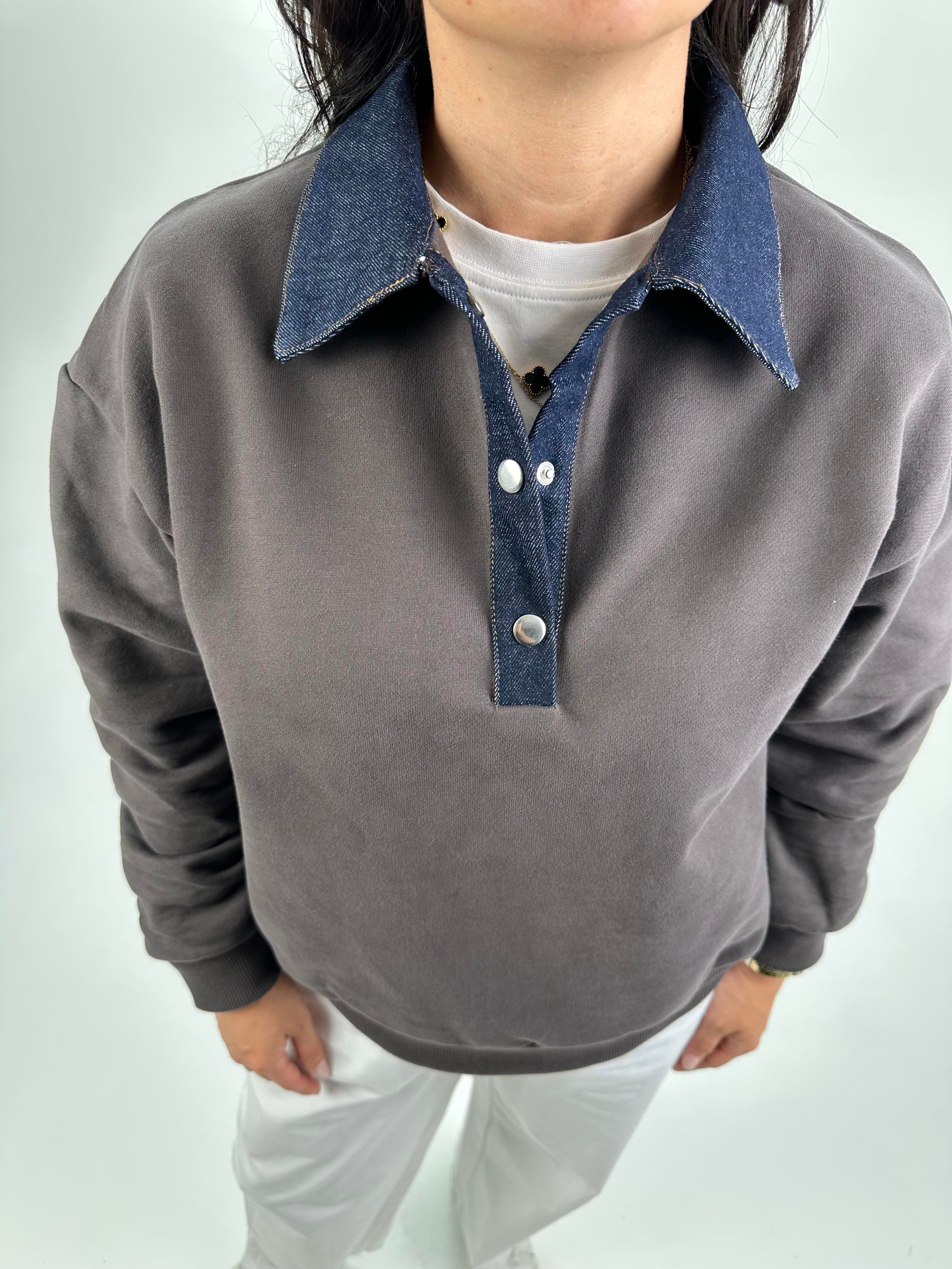 POLO KOT DETAY YAKALI HAKİ SWEATSHİRT