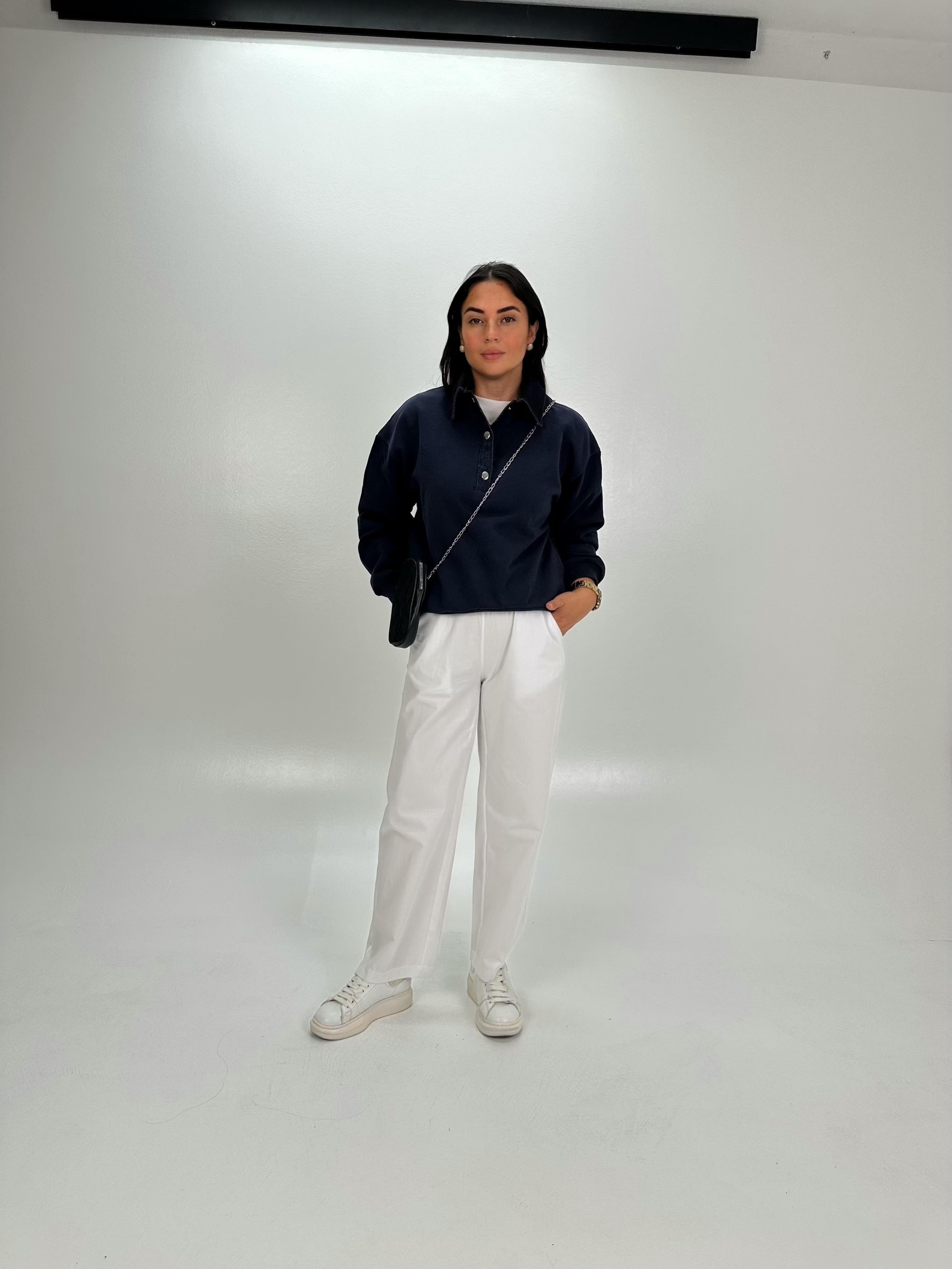 POLO KOT DETAY YAKALI LACİ SWEATSHİRT