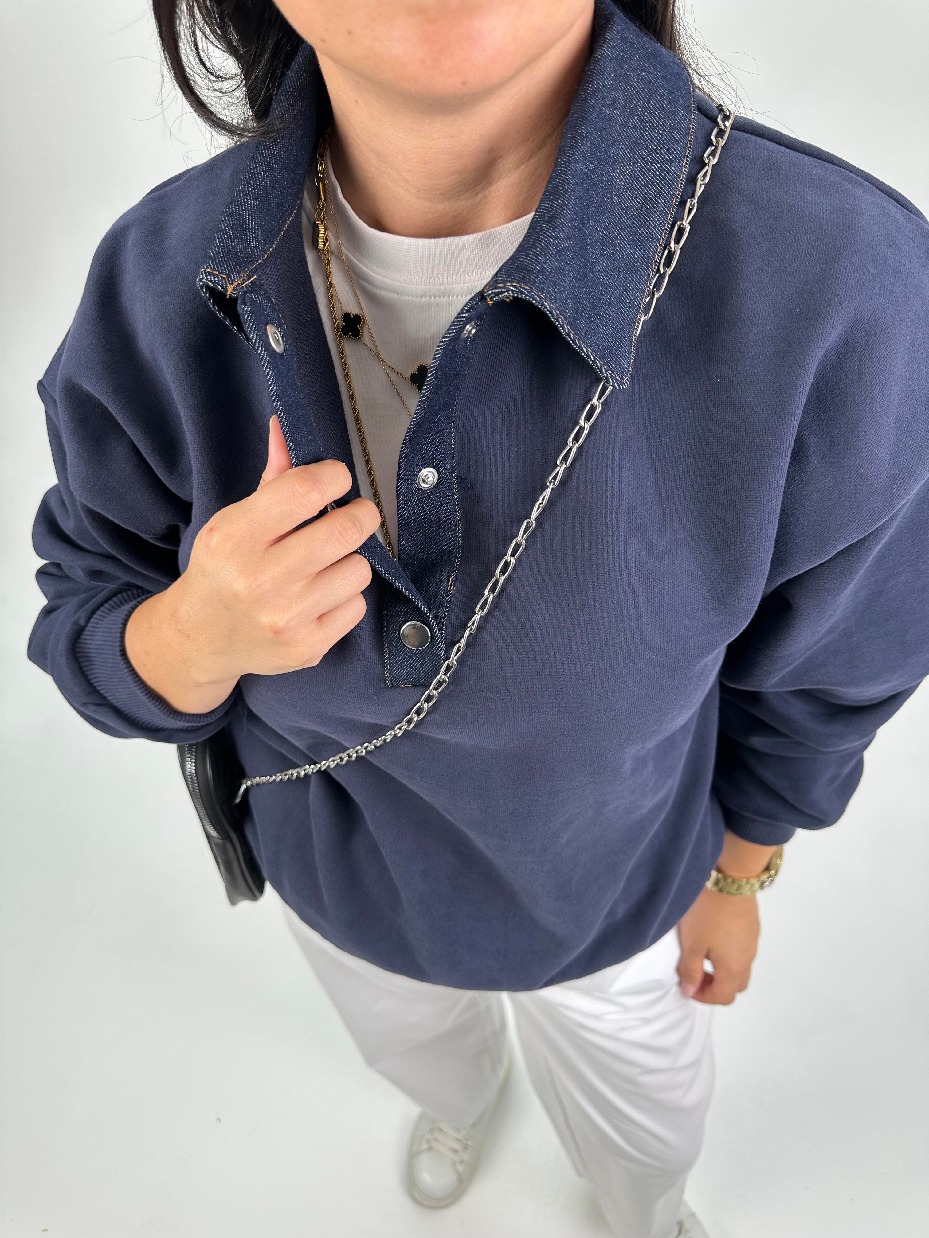 POLO KOT DETAY YAKALI LACİ SWEATSHİRT