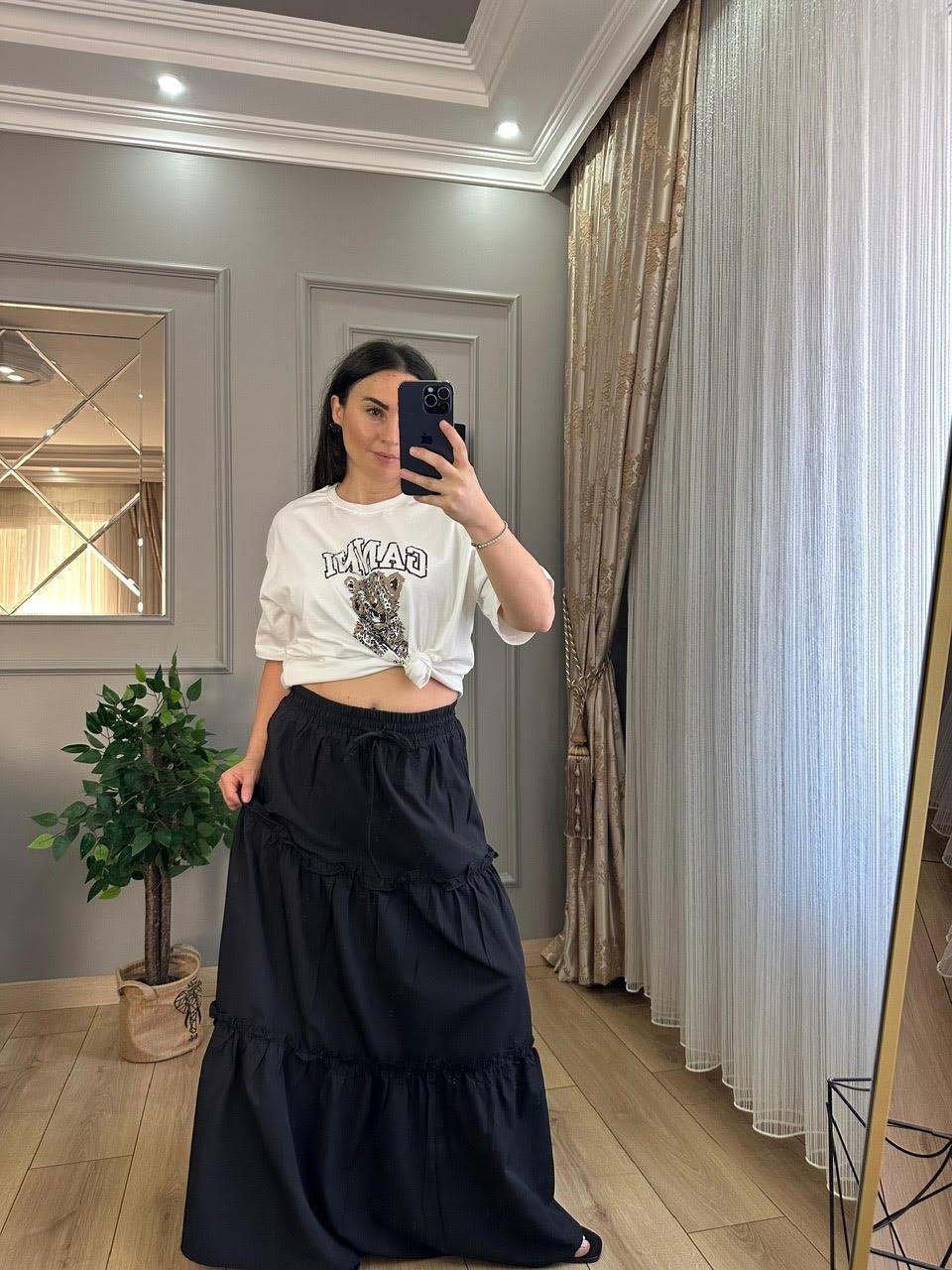 POPLİN FIRFIRLI UZUN ETEK