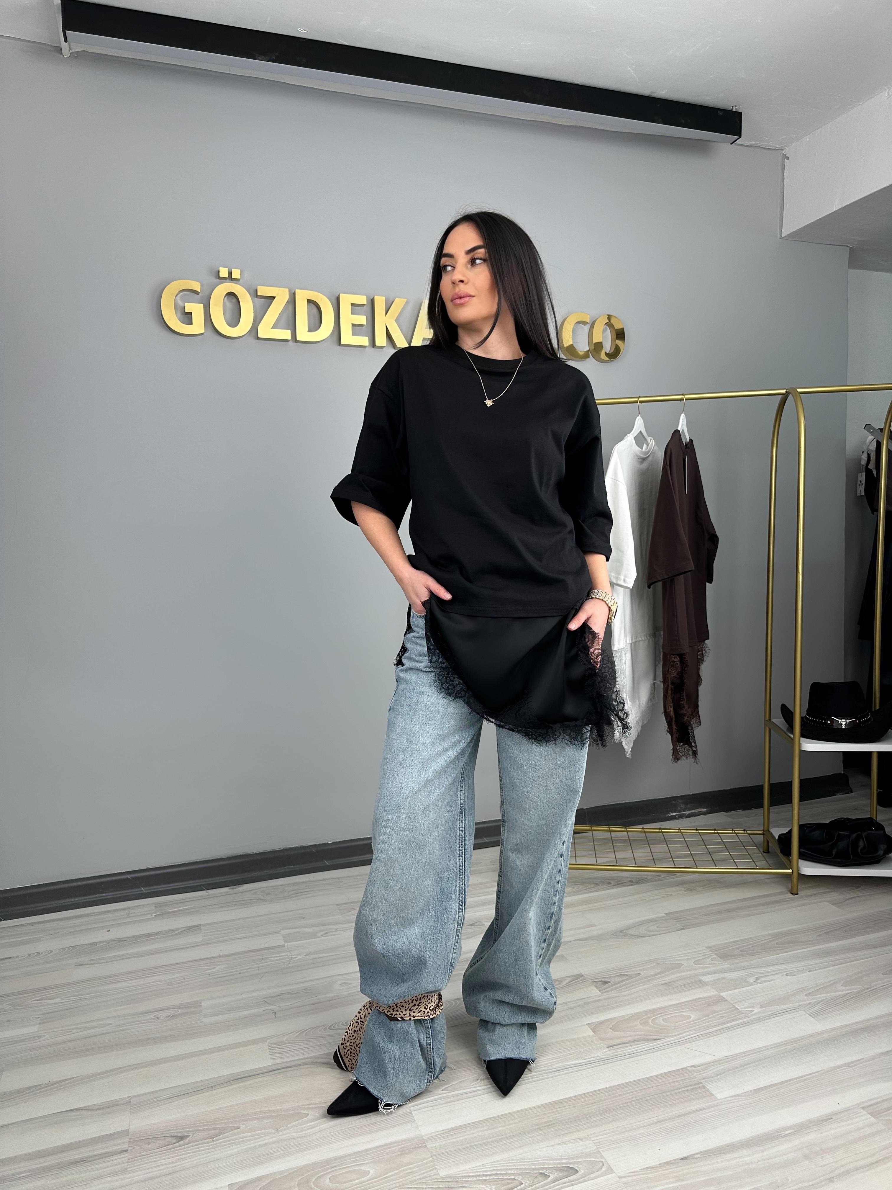 SİYAH DANTEL DETAY BLUZ