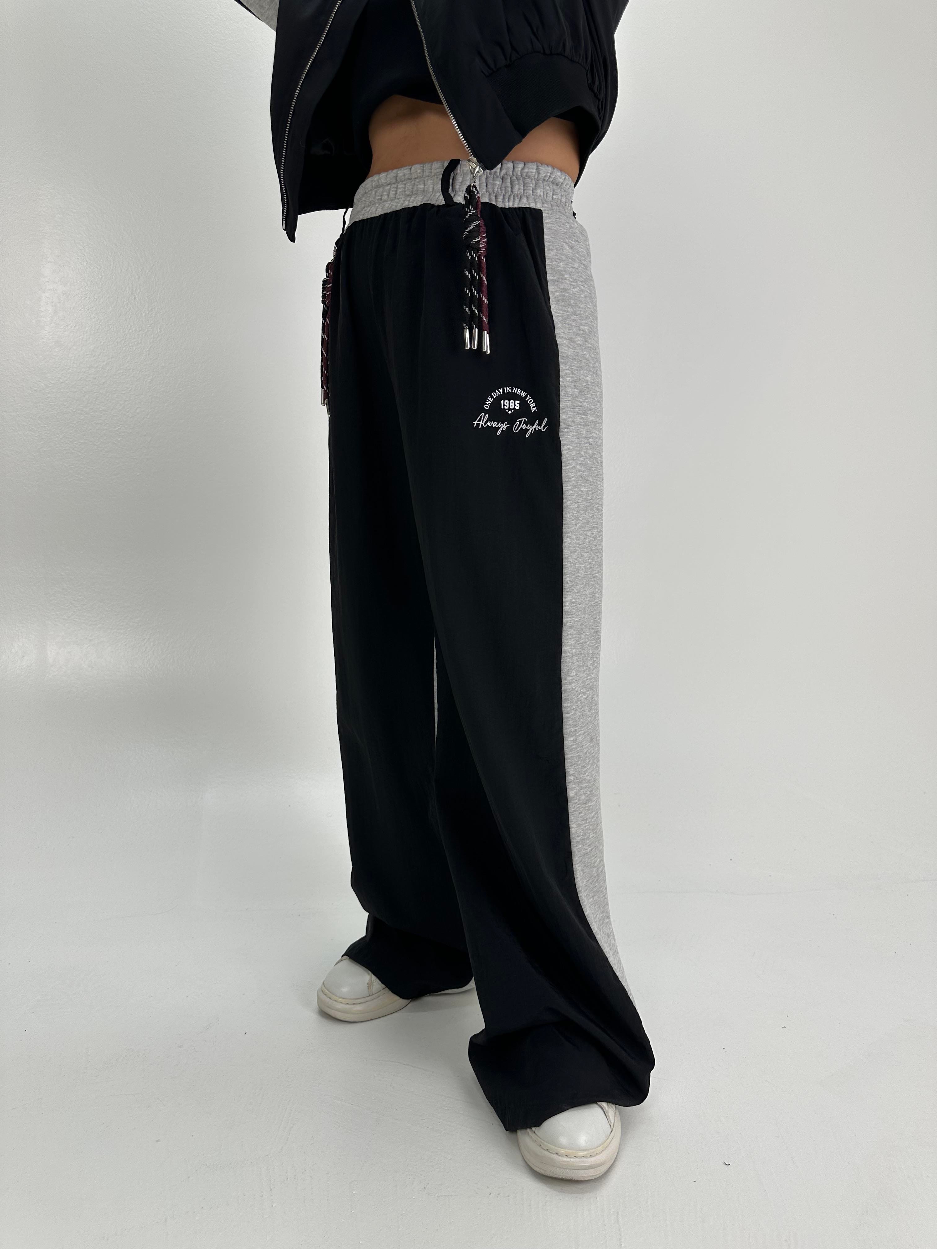 SİYAH GRİ GARNİLİ CHARM DETAYLI PANTOLON