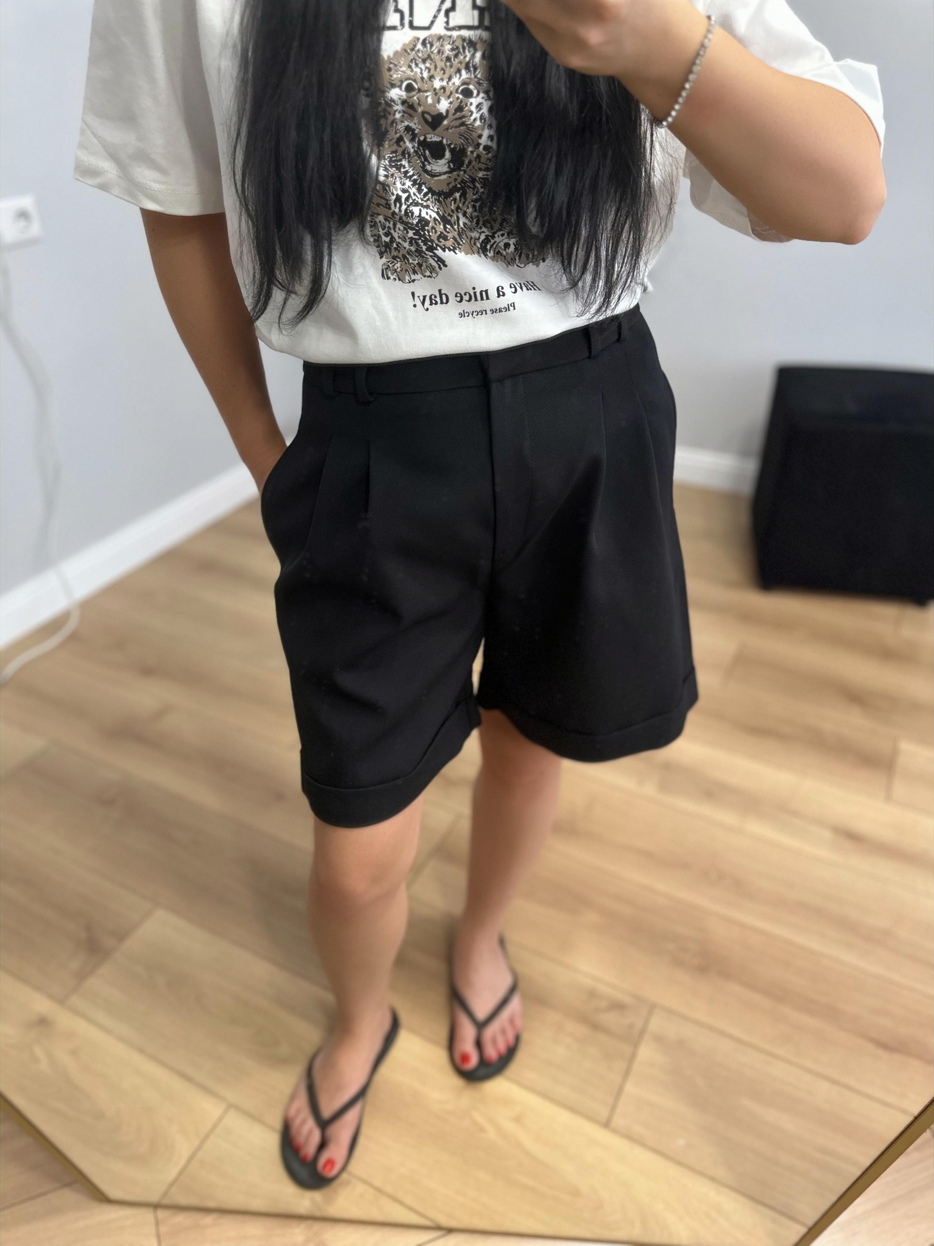 SİYAH YÜKSEL BEL MİDİ BOY ŞORT