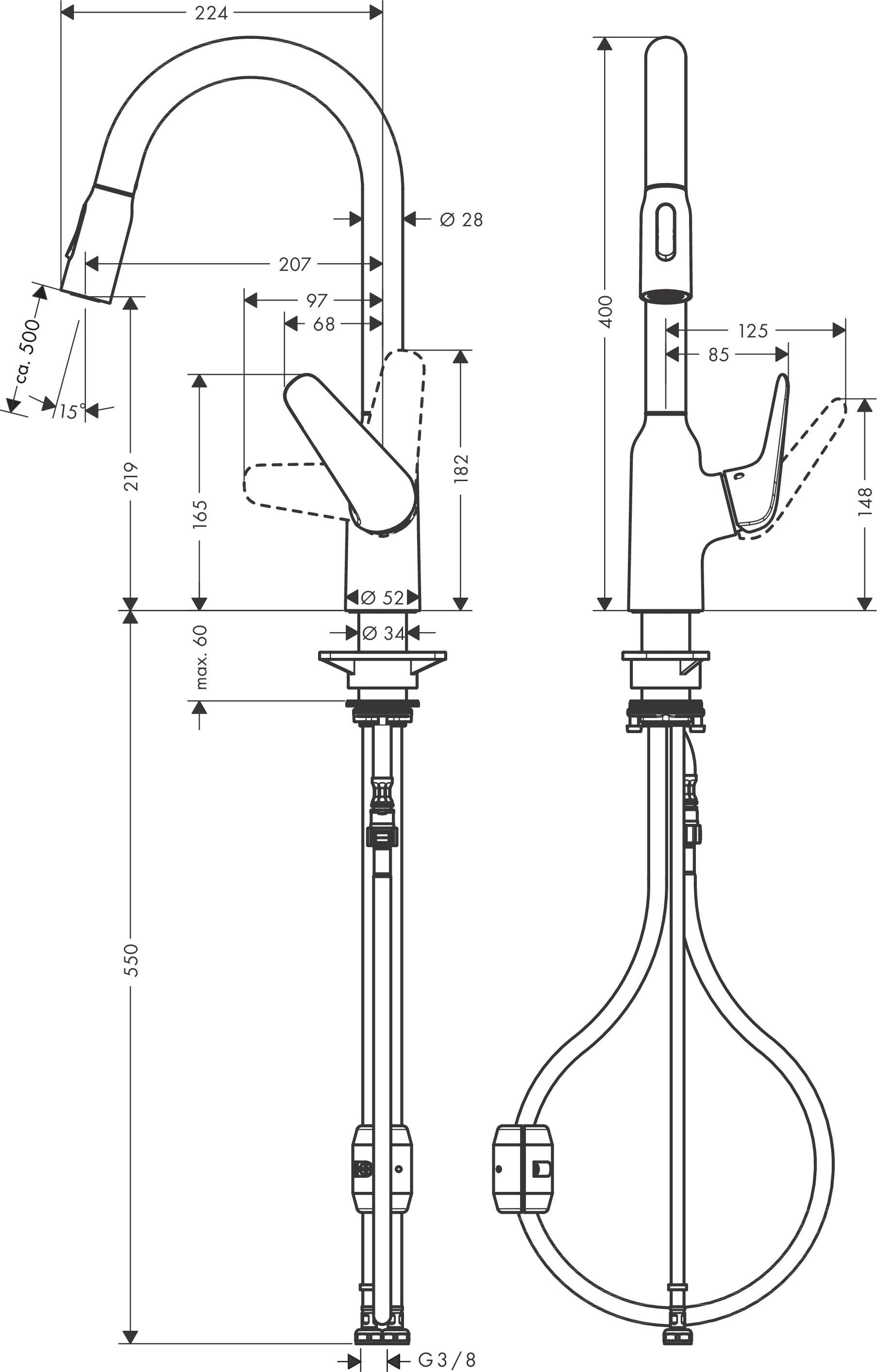 Hansgrohe Talis Tek Kollu Mutfak Bataryası Çekilebilir Sprey Krom