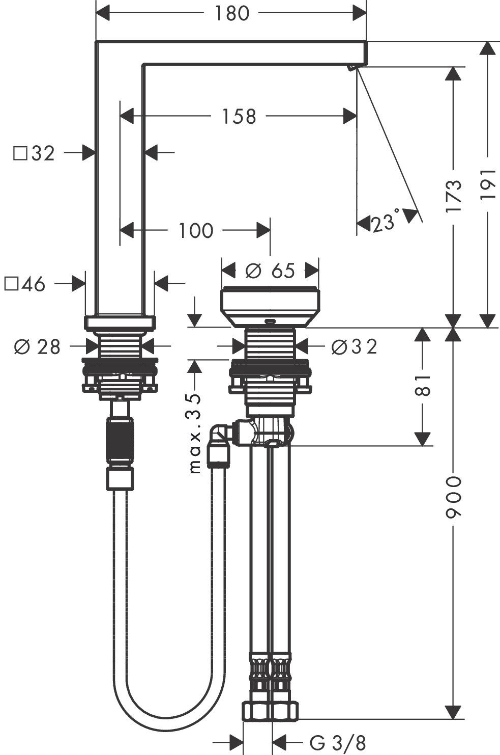 Hansgrohe Tecturis Kumandasız Satin Siyah 2-Delikli Lavabo Bataryası