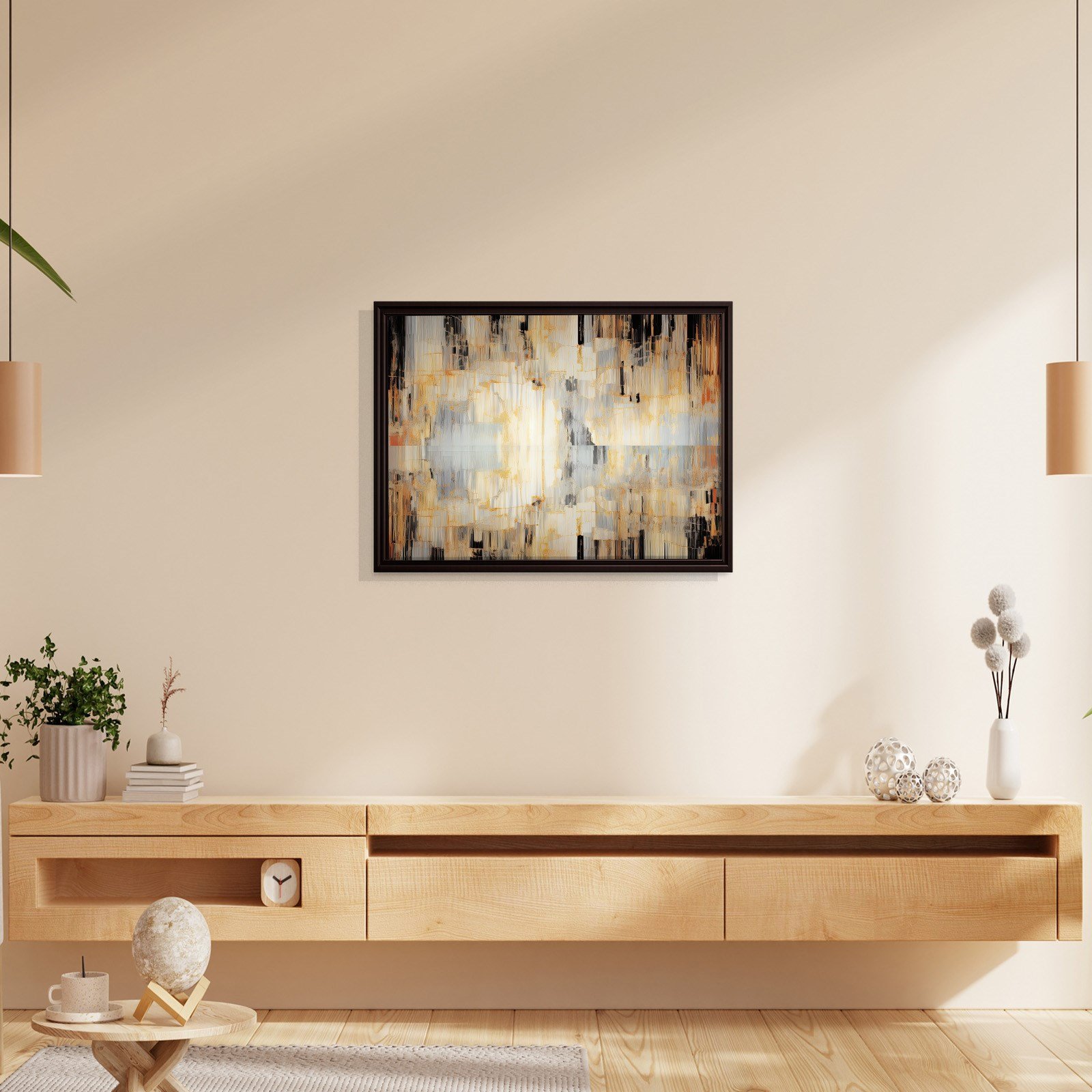 Altın Akış – Gold, Siyah ve Gri Modern Soyut Kanvas Tablo