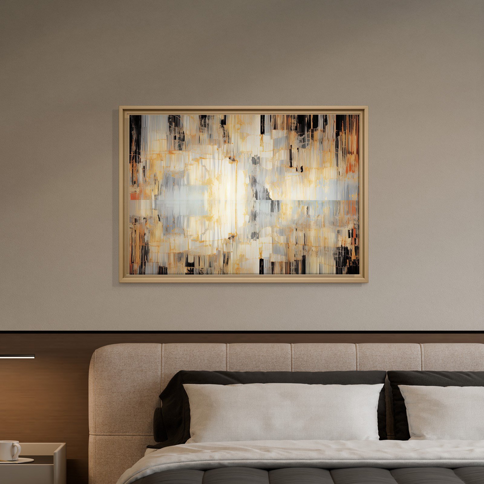 Altın Akış – Gold, Siyah ve Gri Modern Soyut Kanvas Tablo