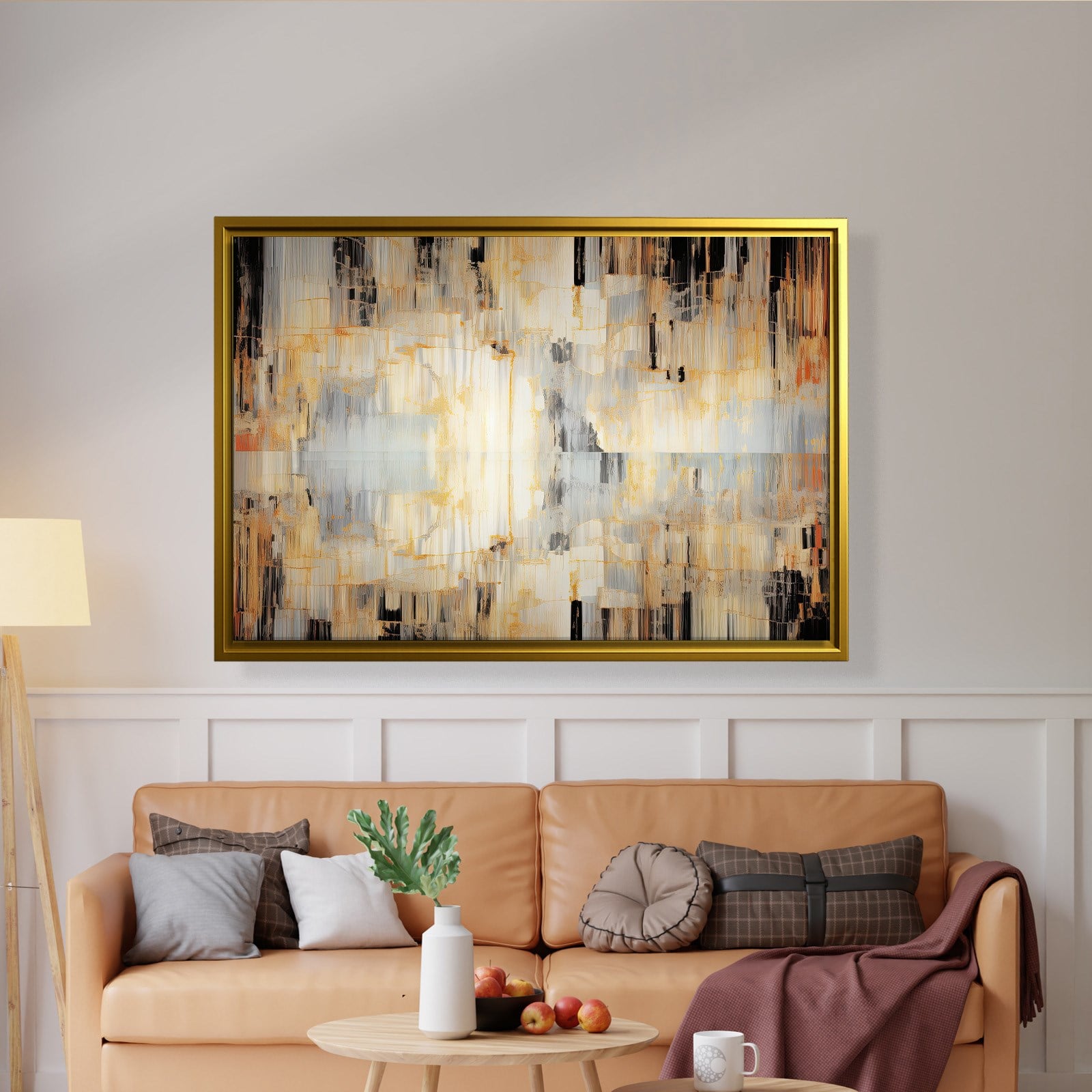 Altın Akış – Gold, Siyah ve Gri Modern Soyut Kanvas Tablo