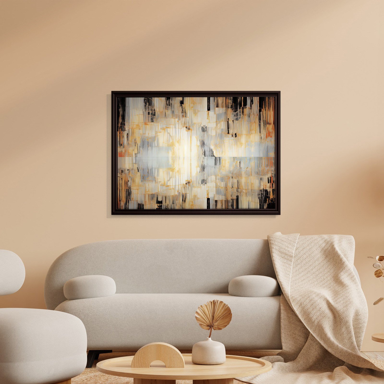Altın Akış – Gold, Siyah ve Gri Modern Soyut Kanvas Tablo