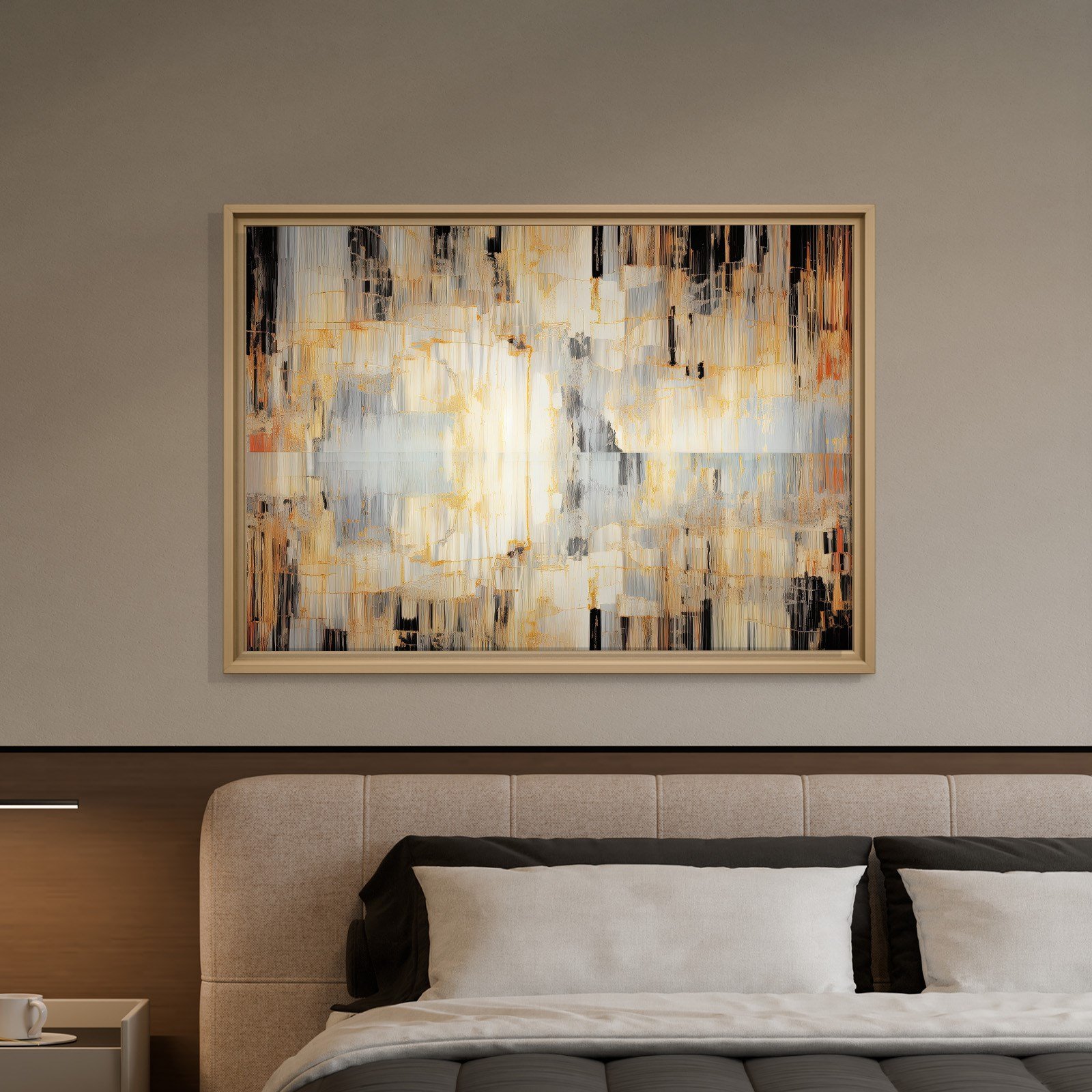 Altın Akış – Gold, Siyah ve Gri Modern Soyut Kanvas Tablo