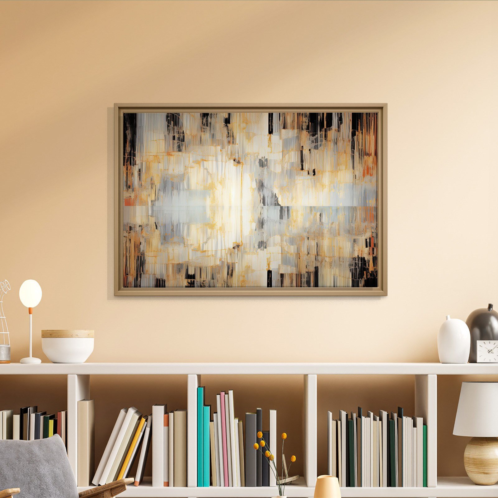 Altın Akış – Gold, Siyah ve Gri Modern Soyut Kanvas Tablo