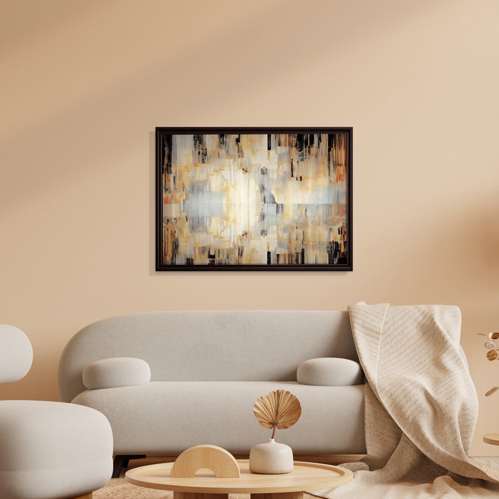 Altın Akış – Gold, Siyah ve Gri Modern Soyut Kanvas Tablo