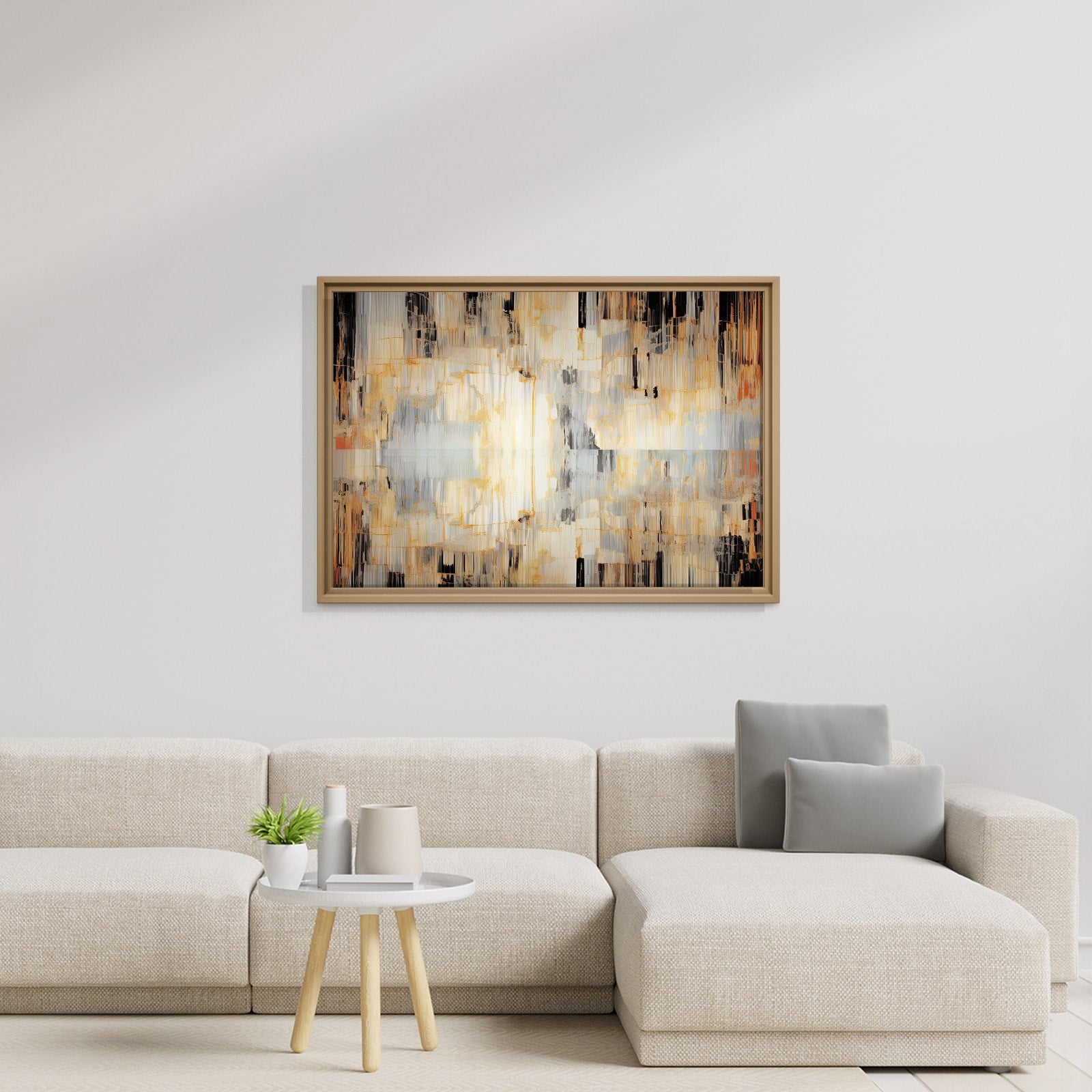 Altın Akış – Gold, Siyah ve Gri Modern Soyut Kanvas Tablo