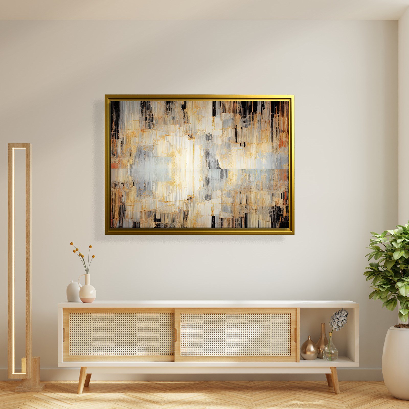 Altın Akış – Gold, Siyah ve Gri Modern Soyut Kanvas Tablo