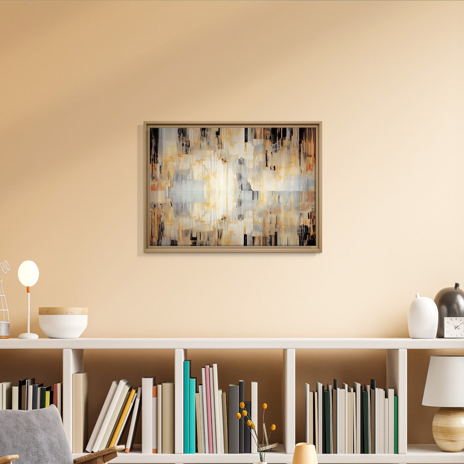 Altın Akış – Gold, Siyah ve Gri Modern Soyut Kanvas Tablo