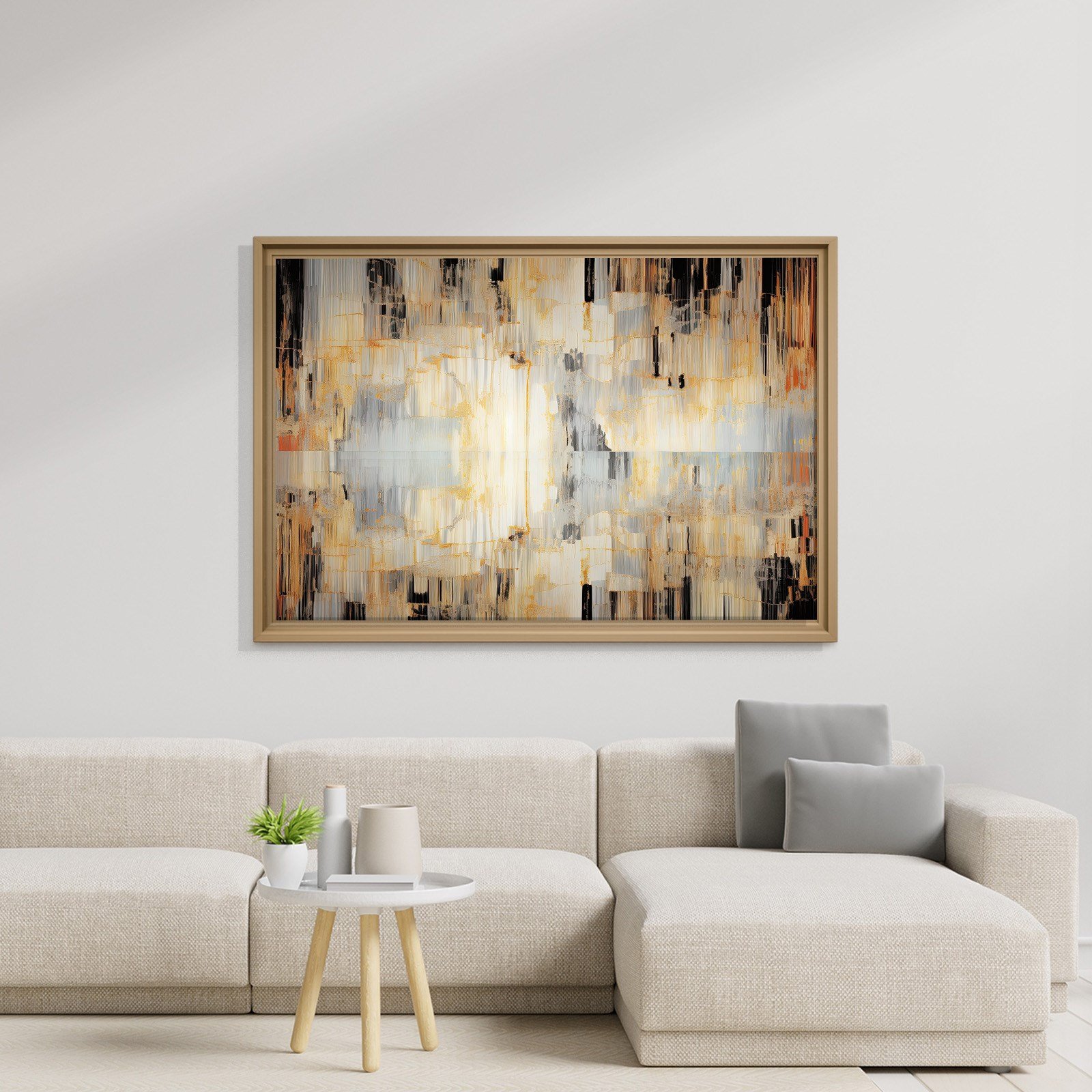 Altın Akış – Gold, Siyah ve Gri Modern Soyut Kanvas Tablo