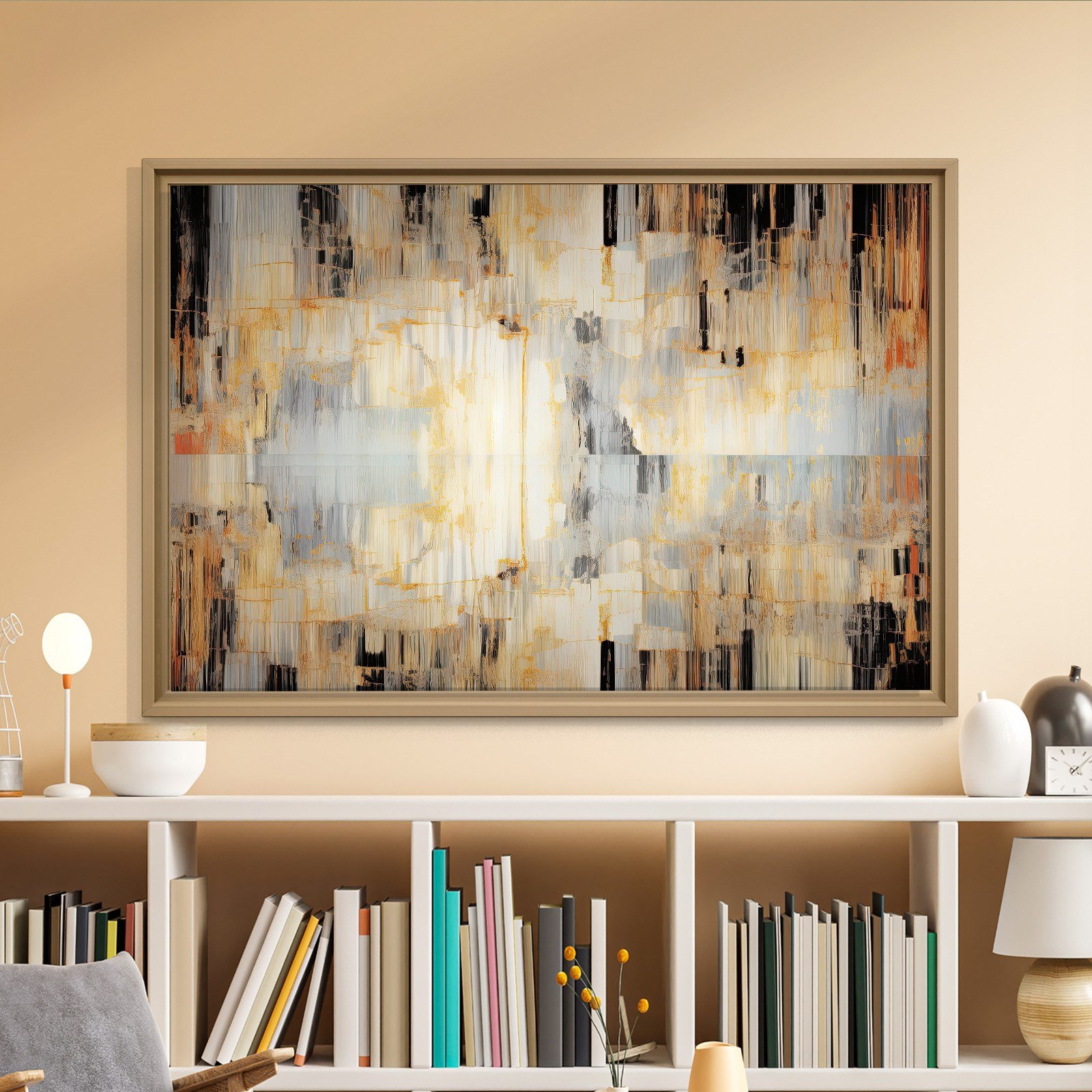 Altın Akış – Gold, Siyah ve Gri Modern Soyut Kanvas Tablo