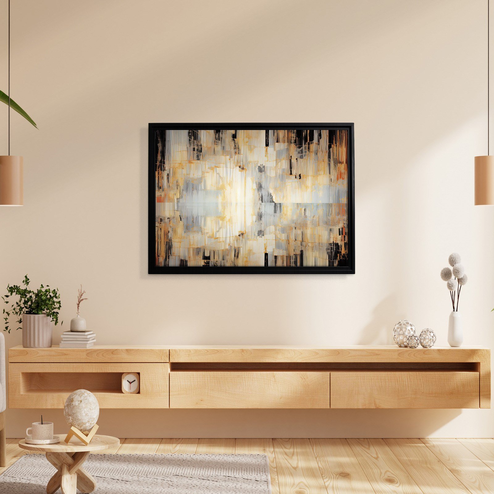 Altın Akış – Gold, Siyah ve Gri Modern Soyut Kanvas Tablo