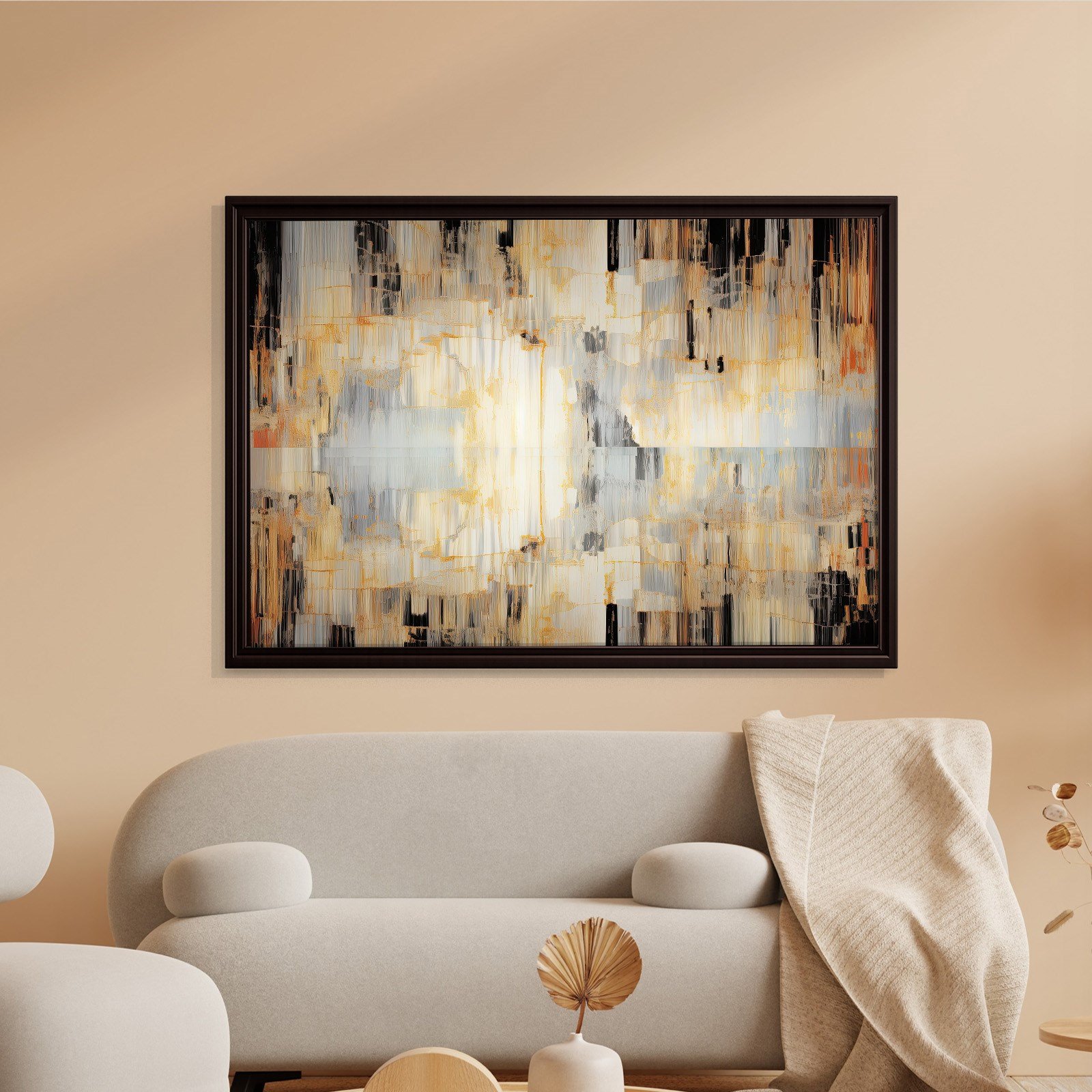 Altın Akış – Gold, Siyah ve Gri Modern Soyut Kanvas Tablo