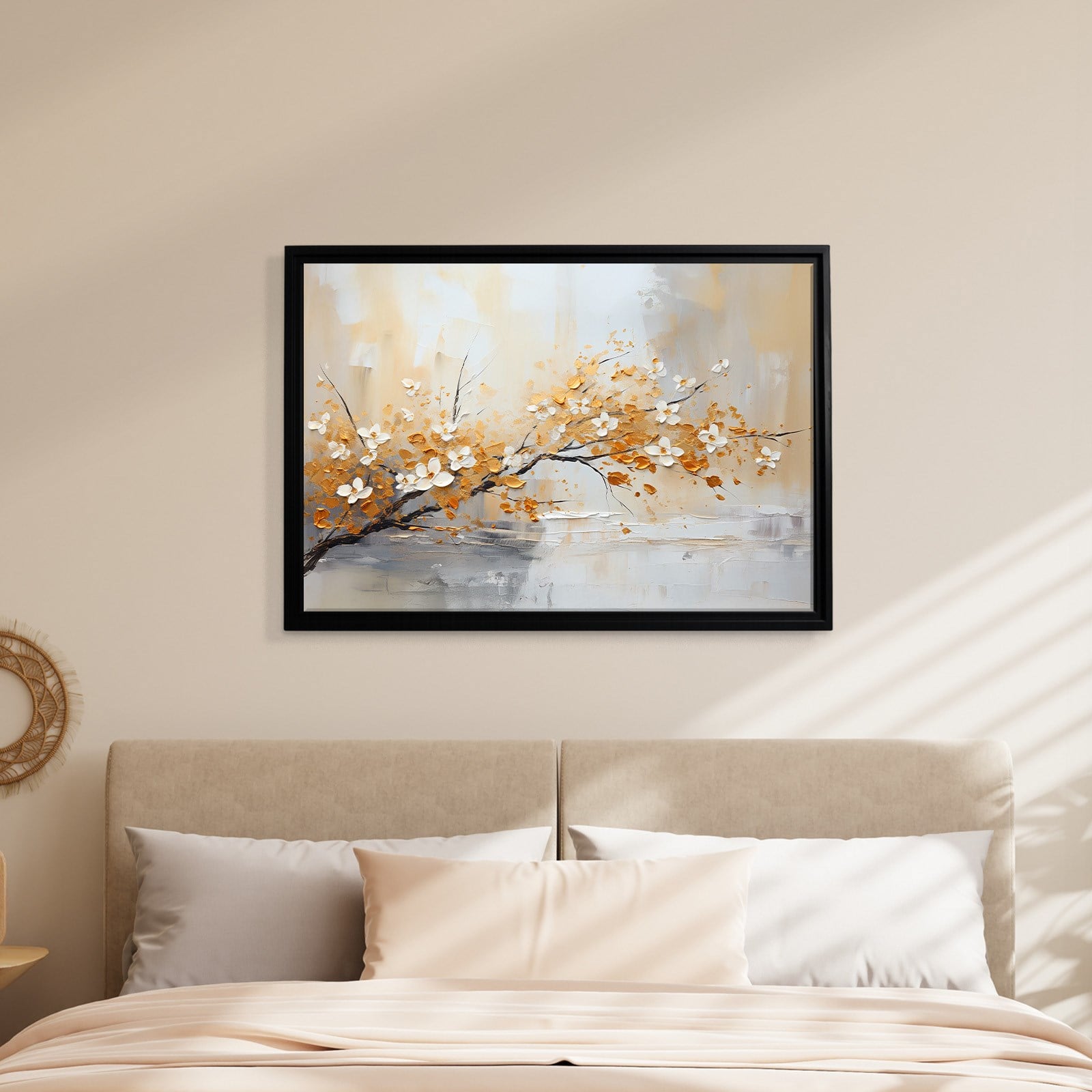 Altın Çiçek Dalı Kanvas Tablo | Modern Floral Premium Duvar Sanatı
