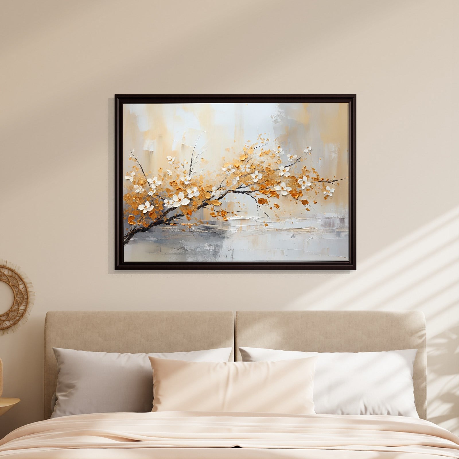 Altın Çiçek Dalı Kanvas Tablo | Modern Floral Premium Duvar Sanatı