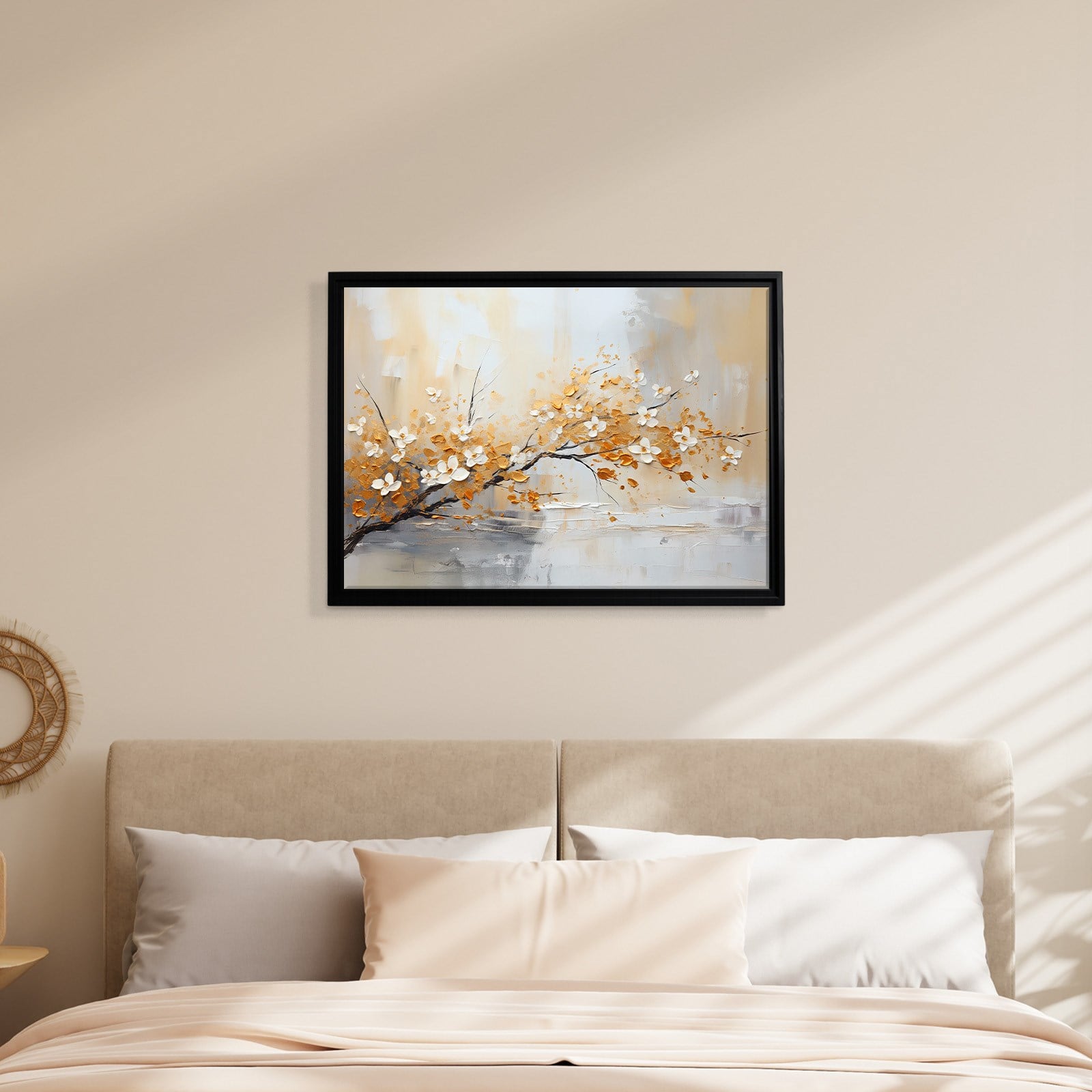 Altın Çiçek Dalı Kanvas Tablo | Modern Floral Premium Duvar Sanatı