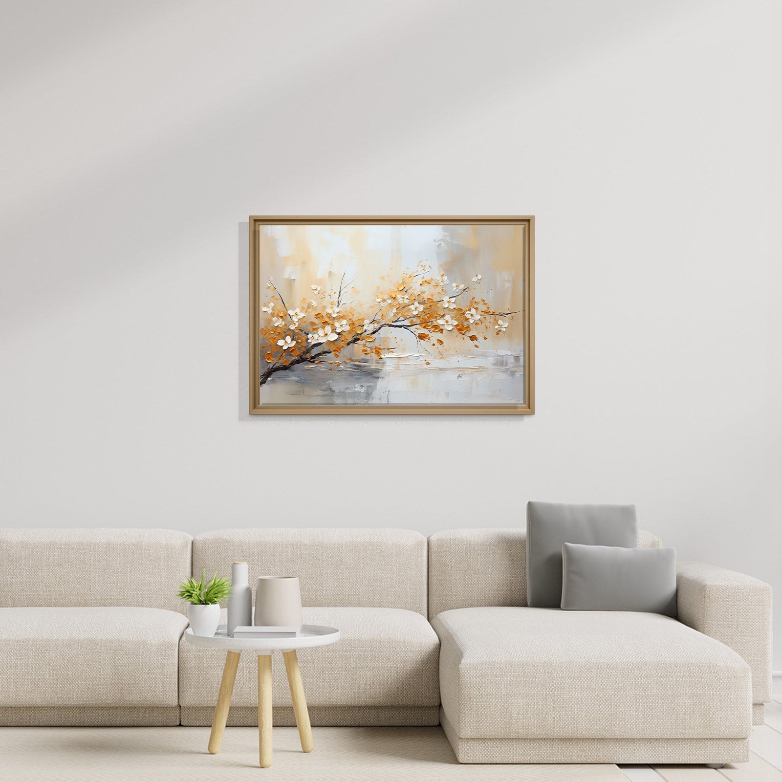 Altın Çiçek Dalı Kanvas Tablo | Modern Floral Premium Duvar Sanatı