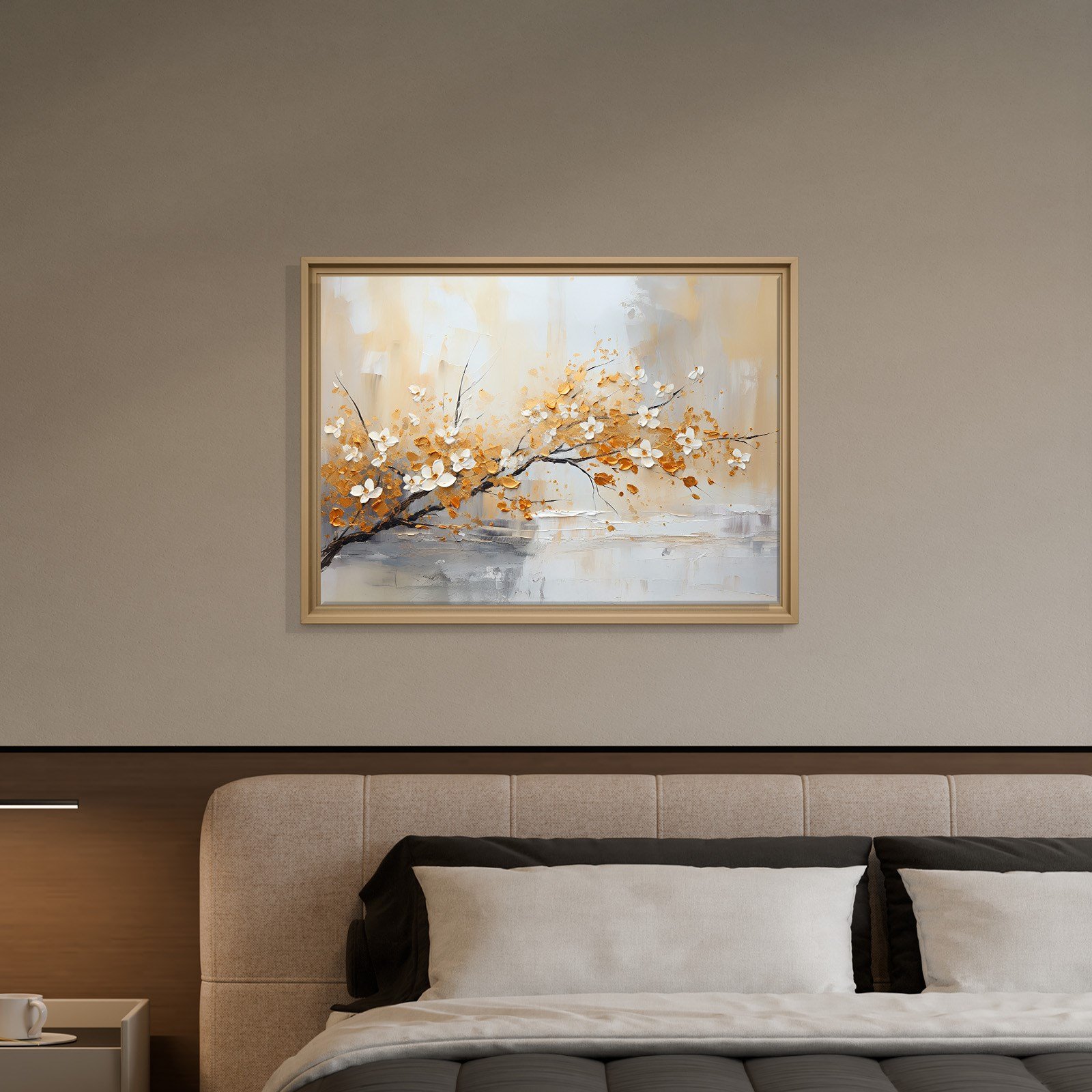 Altın Çiçek Dalı Kanvas Tablo | Modern Floral Premium Duvar Sanatı