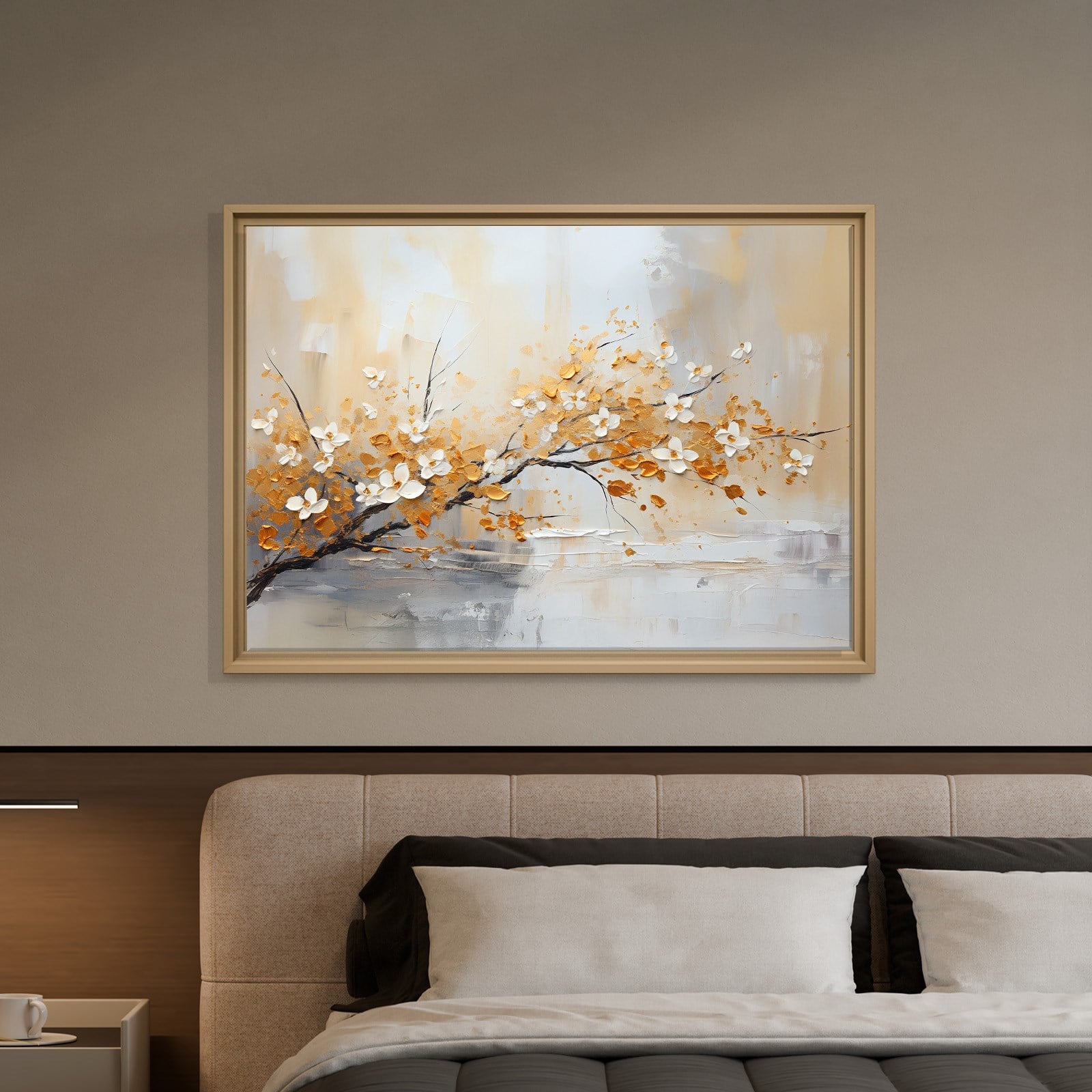 Altın Çiçek Dalı Kanvas Tablo | Modern Floral Premium Duvar Sanatı
