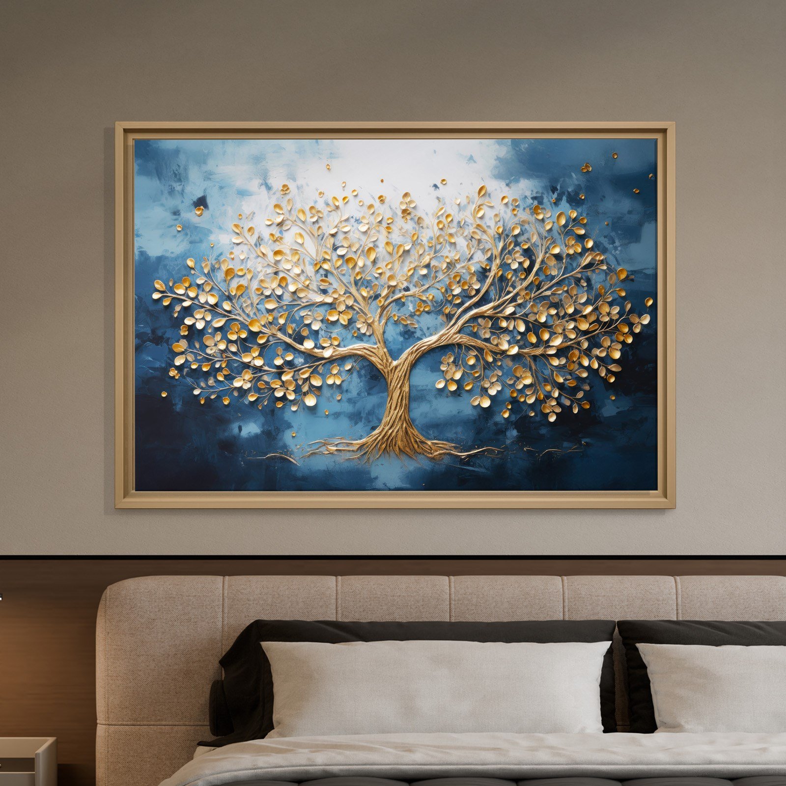 Altın Hayat Ağacı Kanvas Tablo | Lacivert Modern Premium Duvar Sanatı