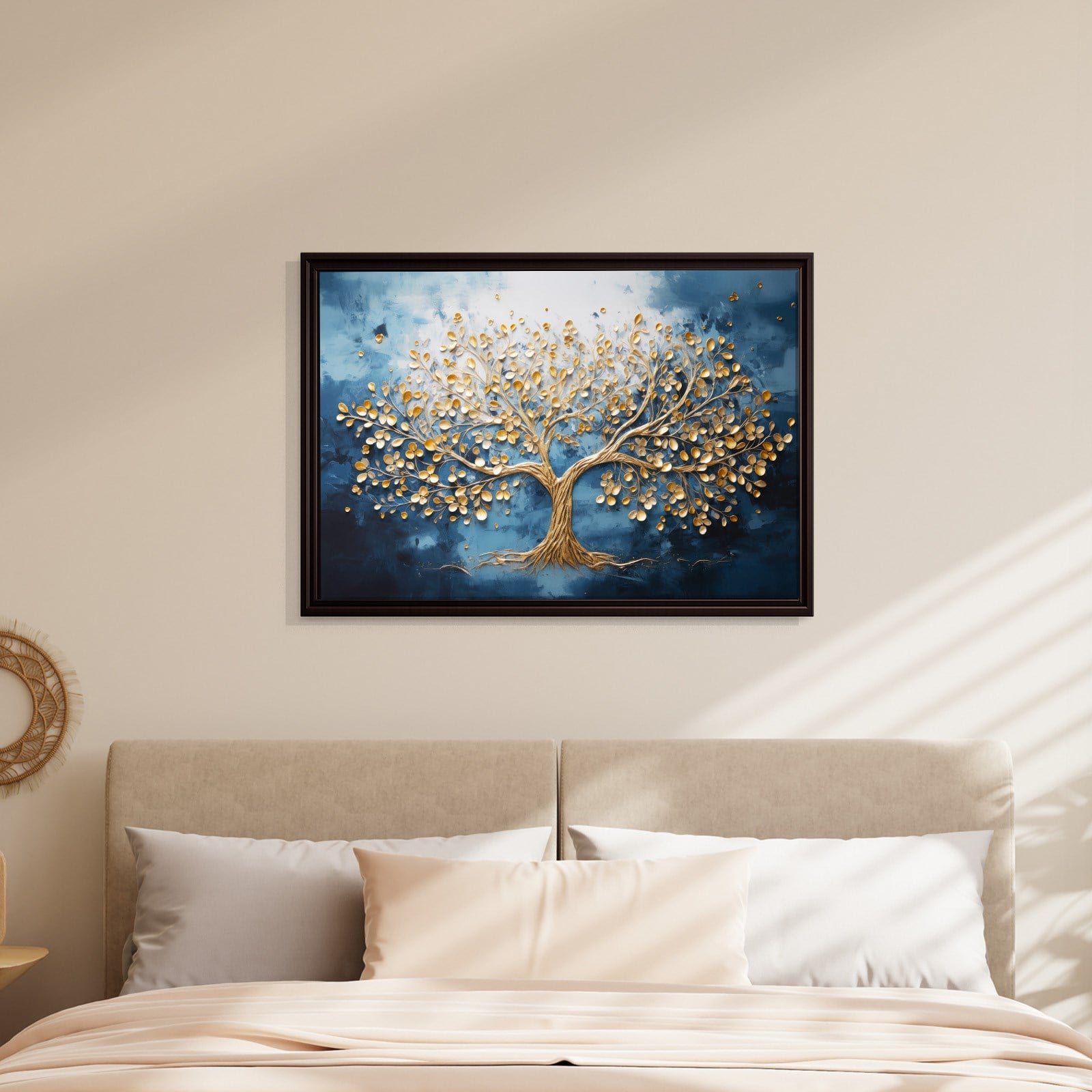 Altın Hayat Ağacı Kanvas Tablo | Lacivert Modern Premium Duvar Sanatı