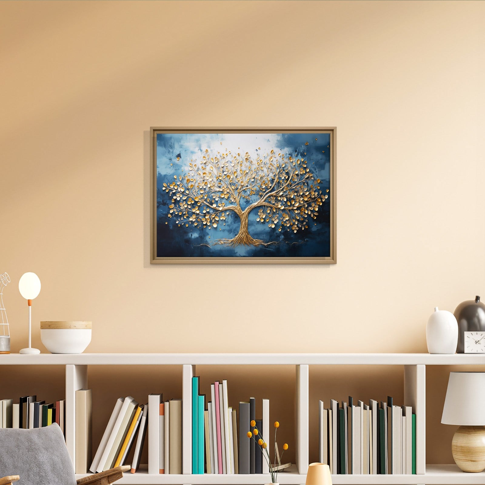 Altın Hayat Ağacı Kanvas Tablo | Lacivert Modern Premium Duvar Sanatı