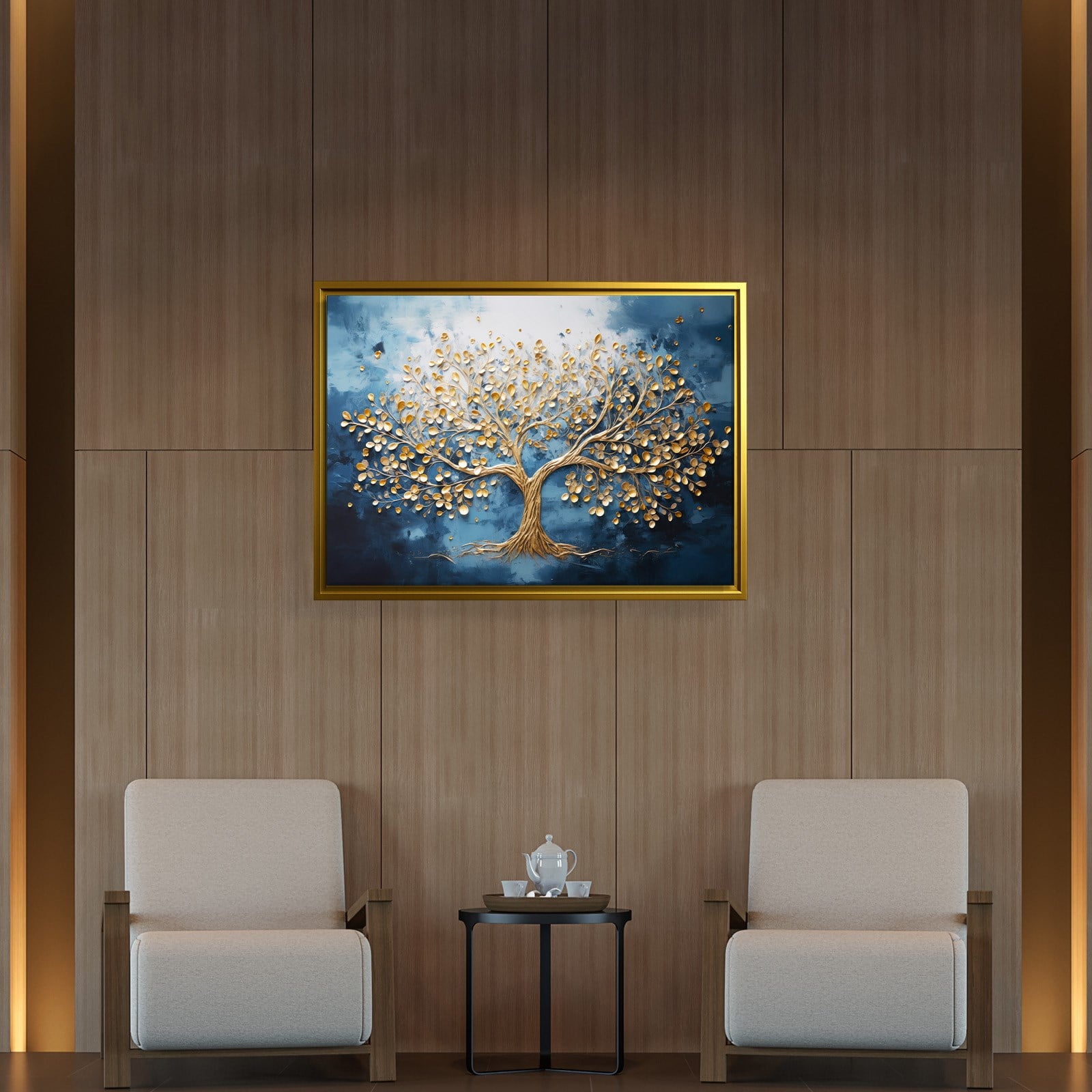 Altın Hayat Ağacı Kanvas Tablo | Lacivert Modern Premium Duvar Sanatı