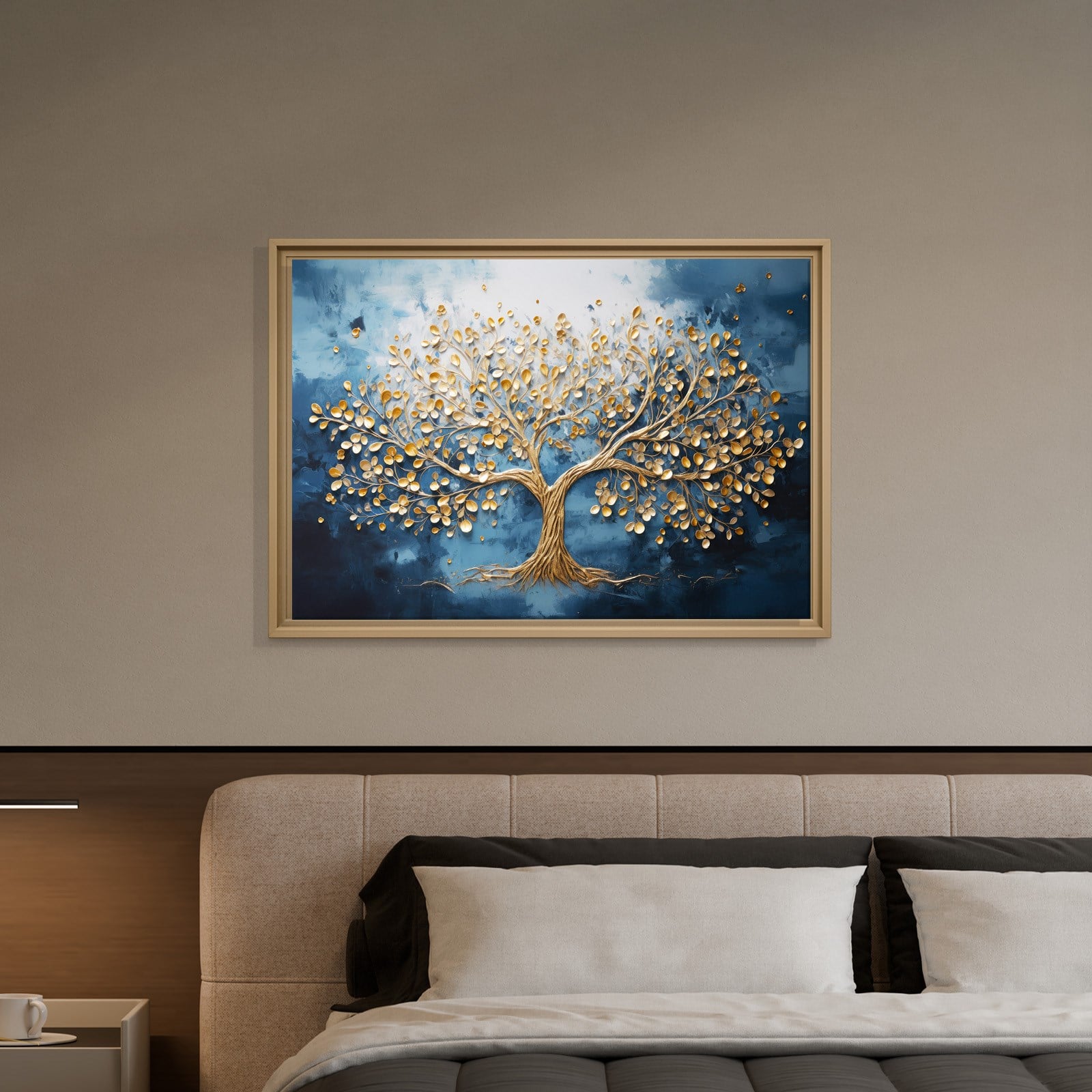 Altın Hayat Ağacı Kanvas Tablo | Lacivert Modern Premium Duvar Sanatı