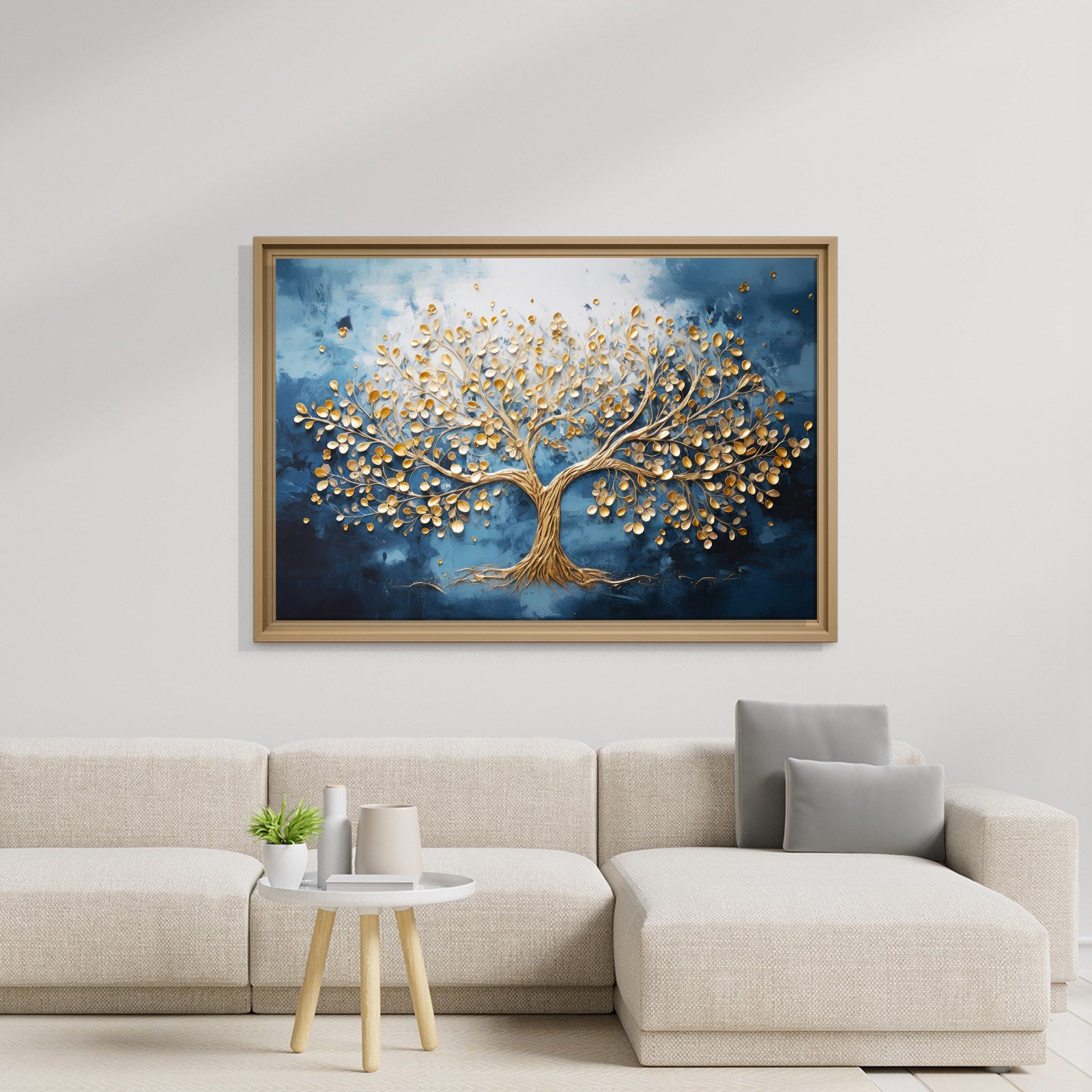 Altın Hayat Ağacı Kanvas Tablo | Lacivert Modern Premium Duvar Sanatı