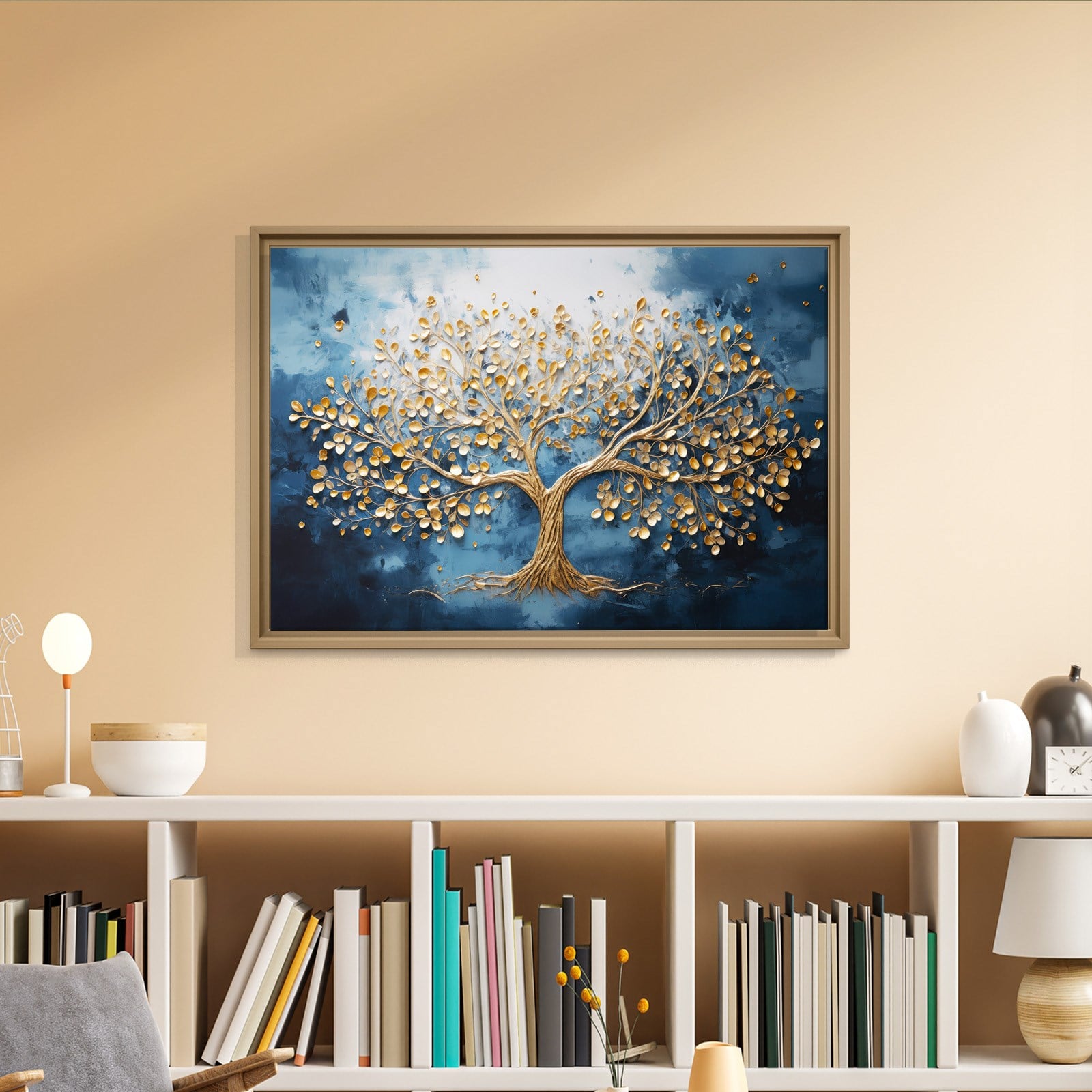 Altın Hayat Ağacı Kanvas Tablo | Lacivert Modern Premium Duvar Sanatı